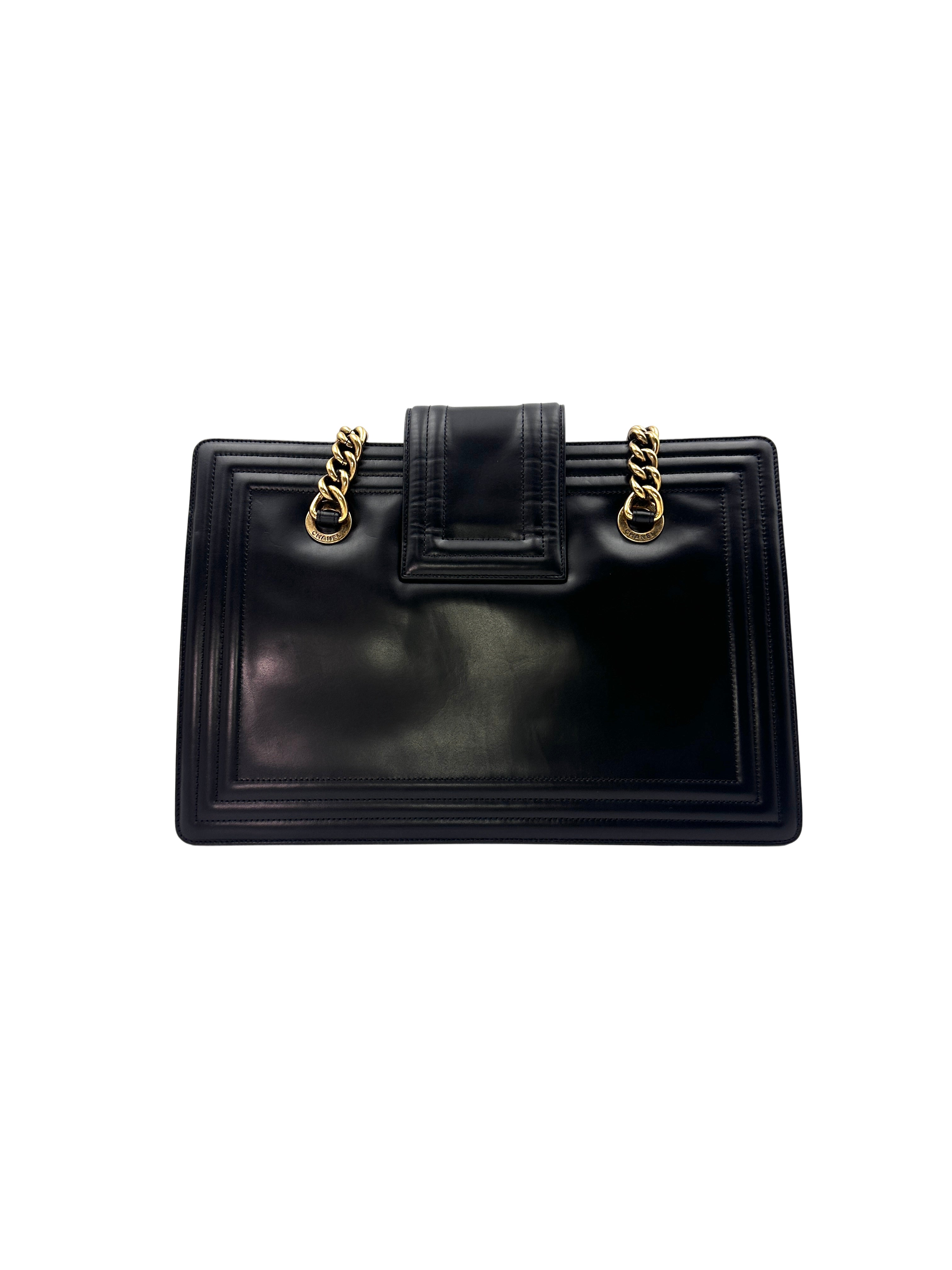 Chanel LeBoy Black Calfskin Tote Chain Bag With Gold Hardware(15***25) CC1414