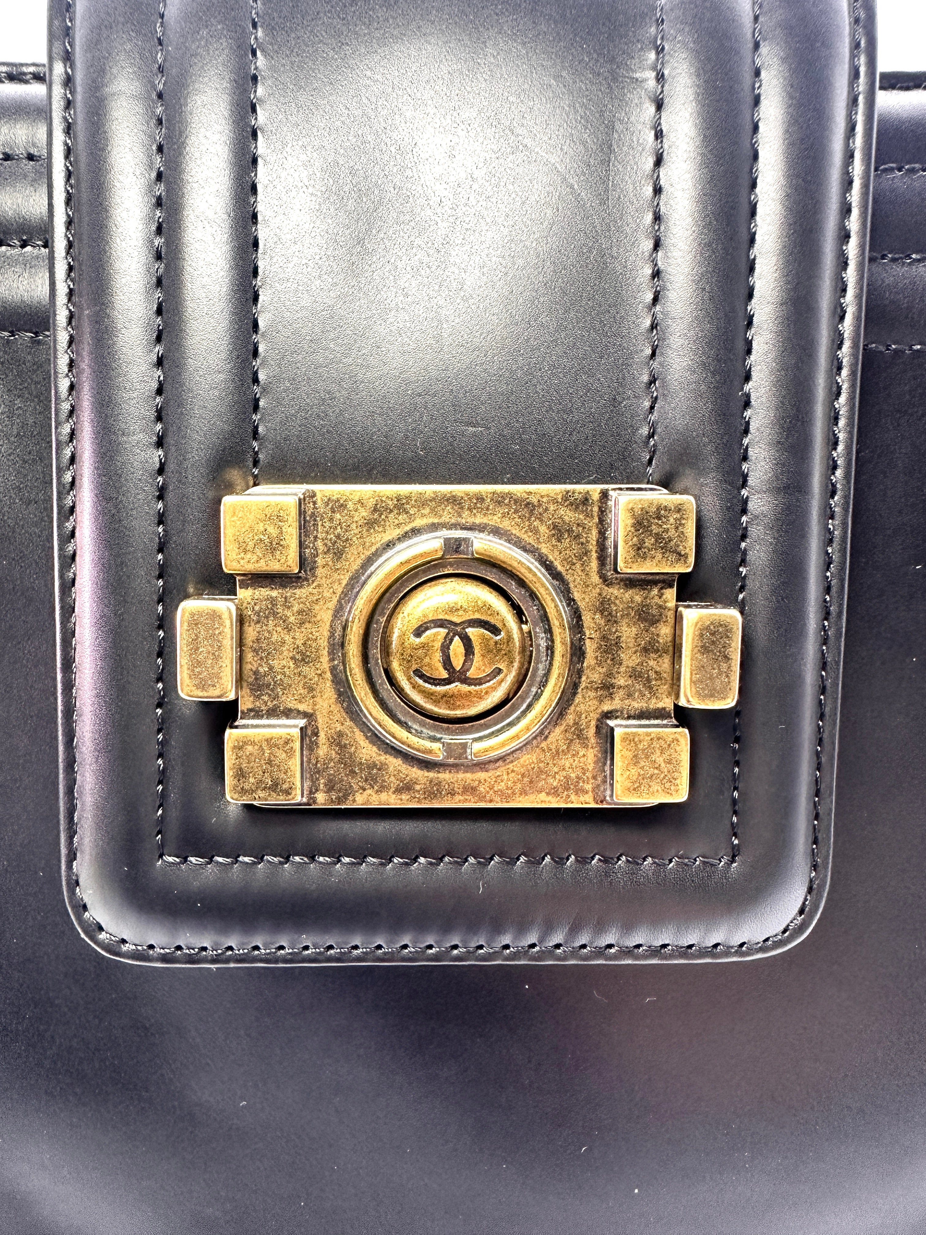 Chanel LeBoy Black Calfskin Tote Chain Bag With Gold Hardware(15***25) CC1414