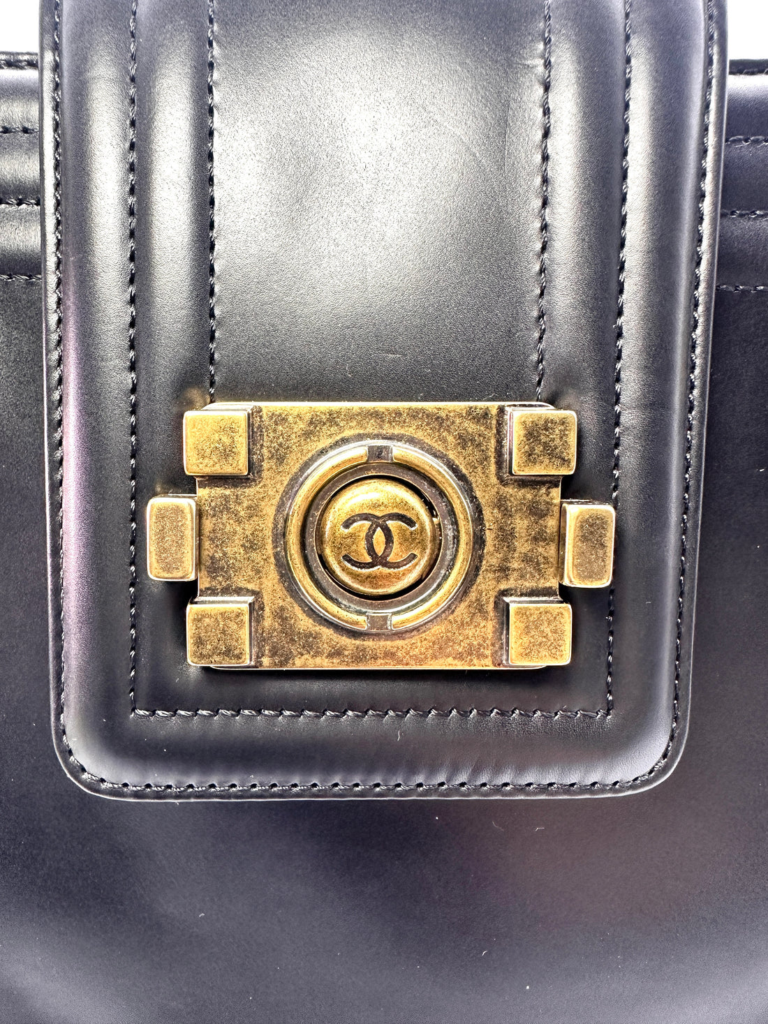 Chanel LeBoy Black Calfskin Tote Chain Bag With Gold Hardware(15***25) CC1414