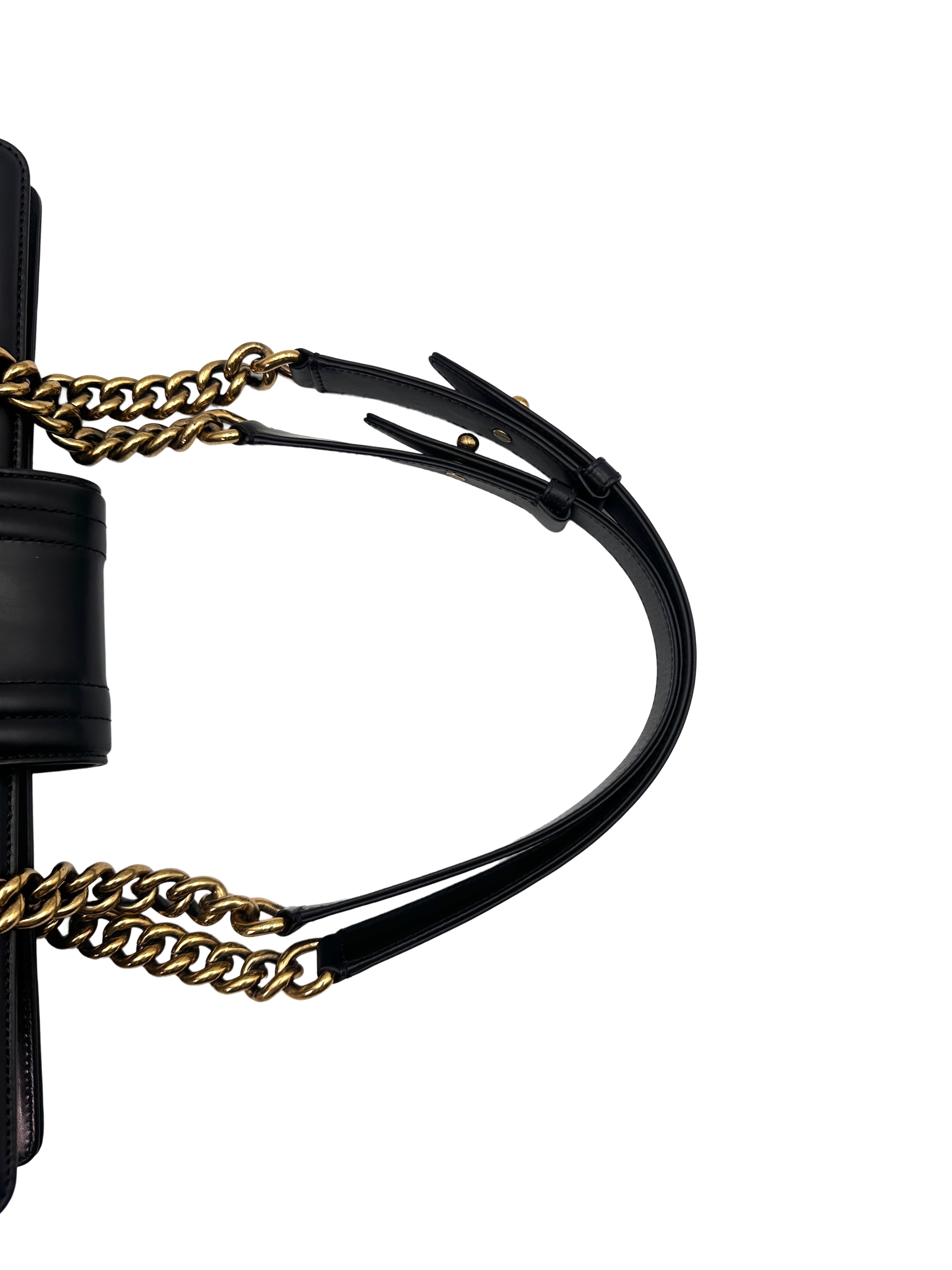 Chanel LeBoy Black Calfskin Tote Chain Bag With Gold Hardware(15***25) CC1414