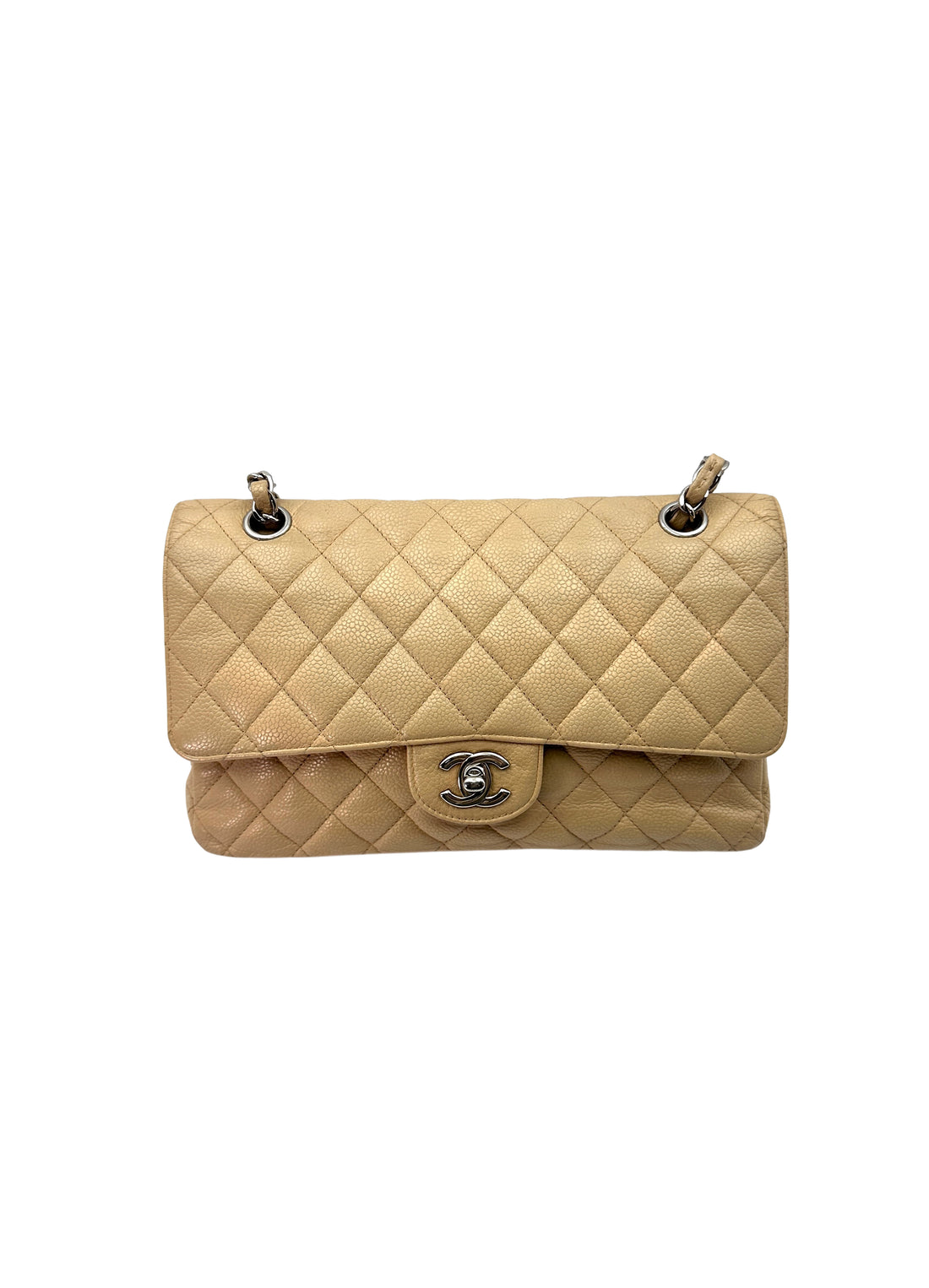 Chanel Classic Flap Beige Quilte Leather Chain Flap Bag With Siilver Buckle(16***47) CC1412
