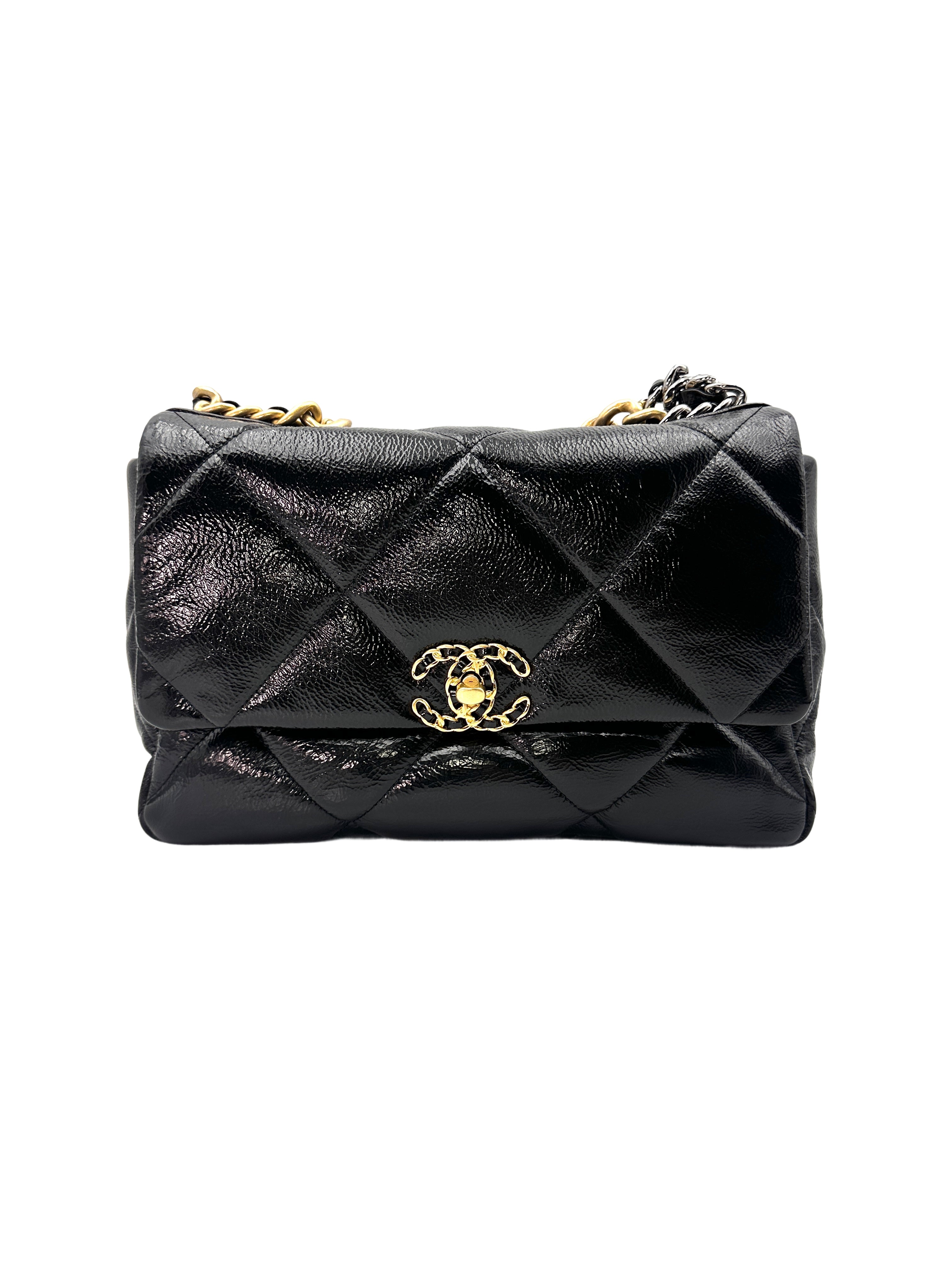 Chanel 19 Black Quilted Leather Mediem Size Flap Bag With Gold Hardware(30***77) IRIS008
