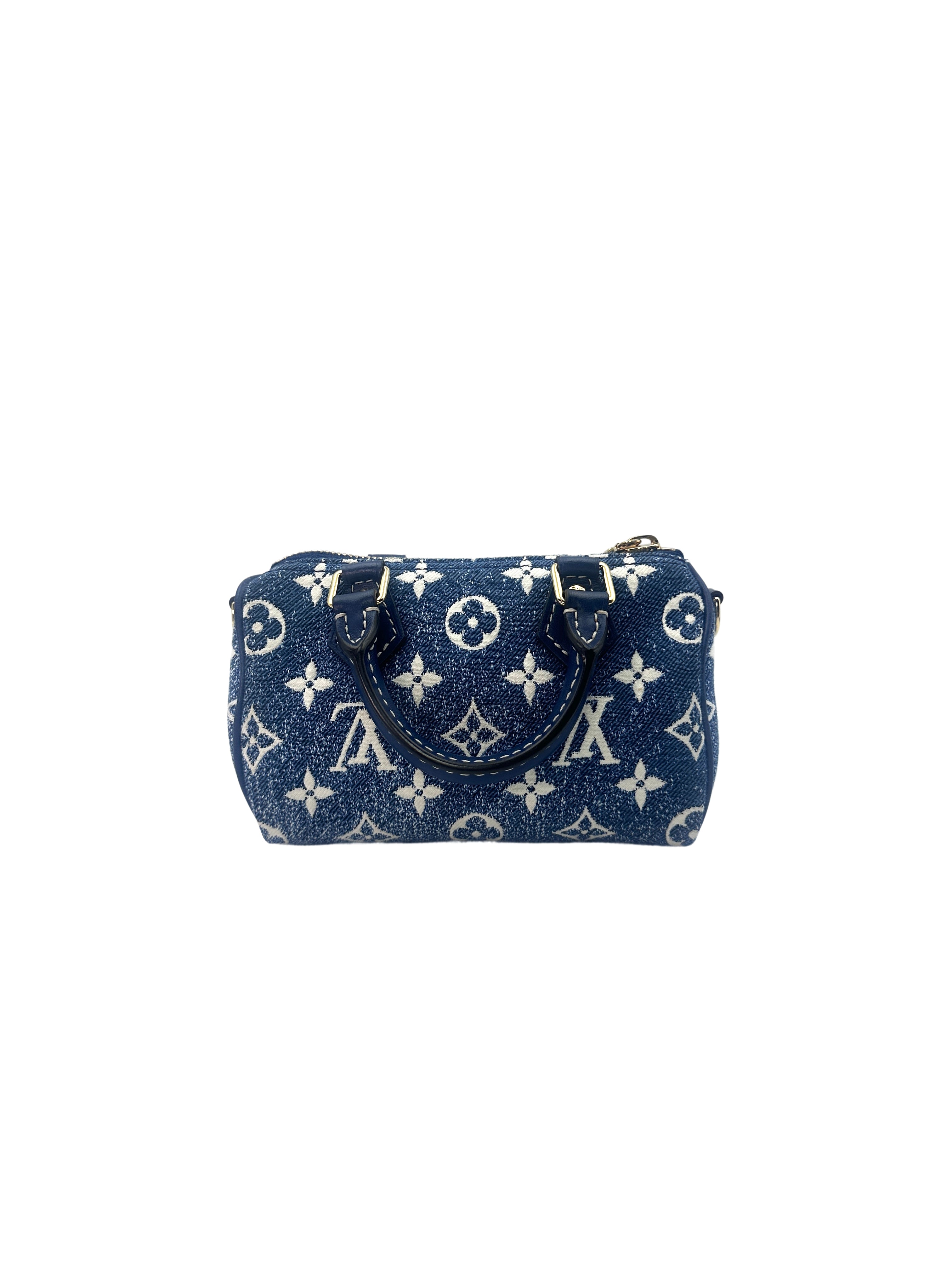 Louis Vuitton Nano Speedy Blue Monogram Jacquard Denim Handle Bag IRIS009