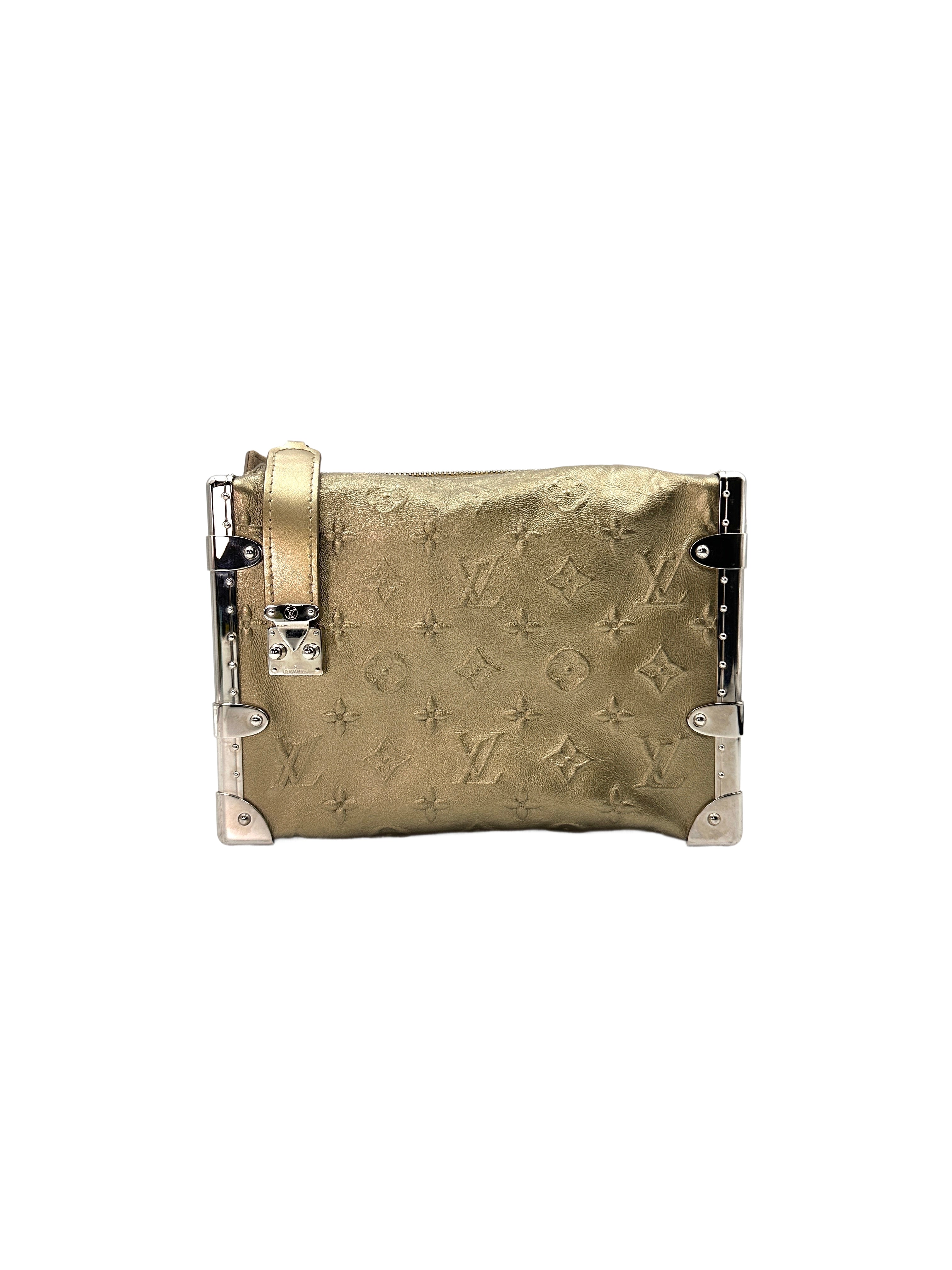 Louis Vuitton Metallic Light Gold Debossed Monogram Calfskin Side Trunk MM Shoulder Bag LV1929