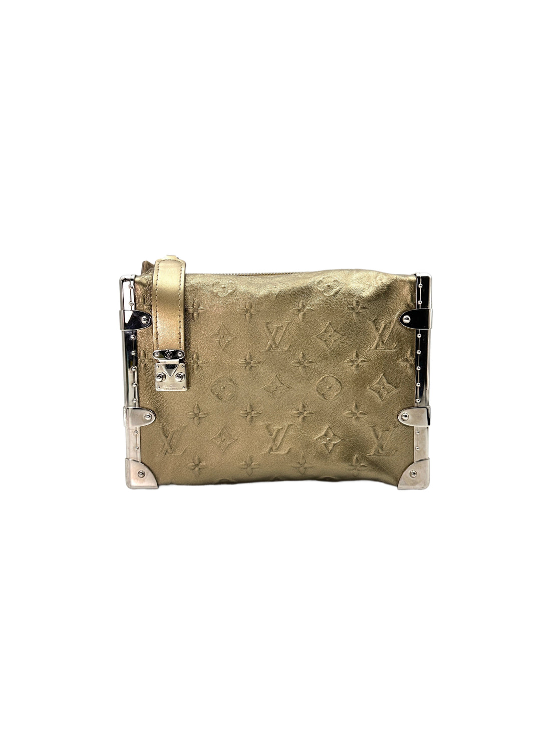 Louis Vuitton Metallic Light Gold Debossed Monogram Calfskin Side Trunk MM Shoulder Bag LV1929
