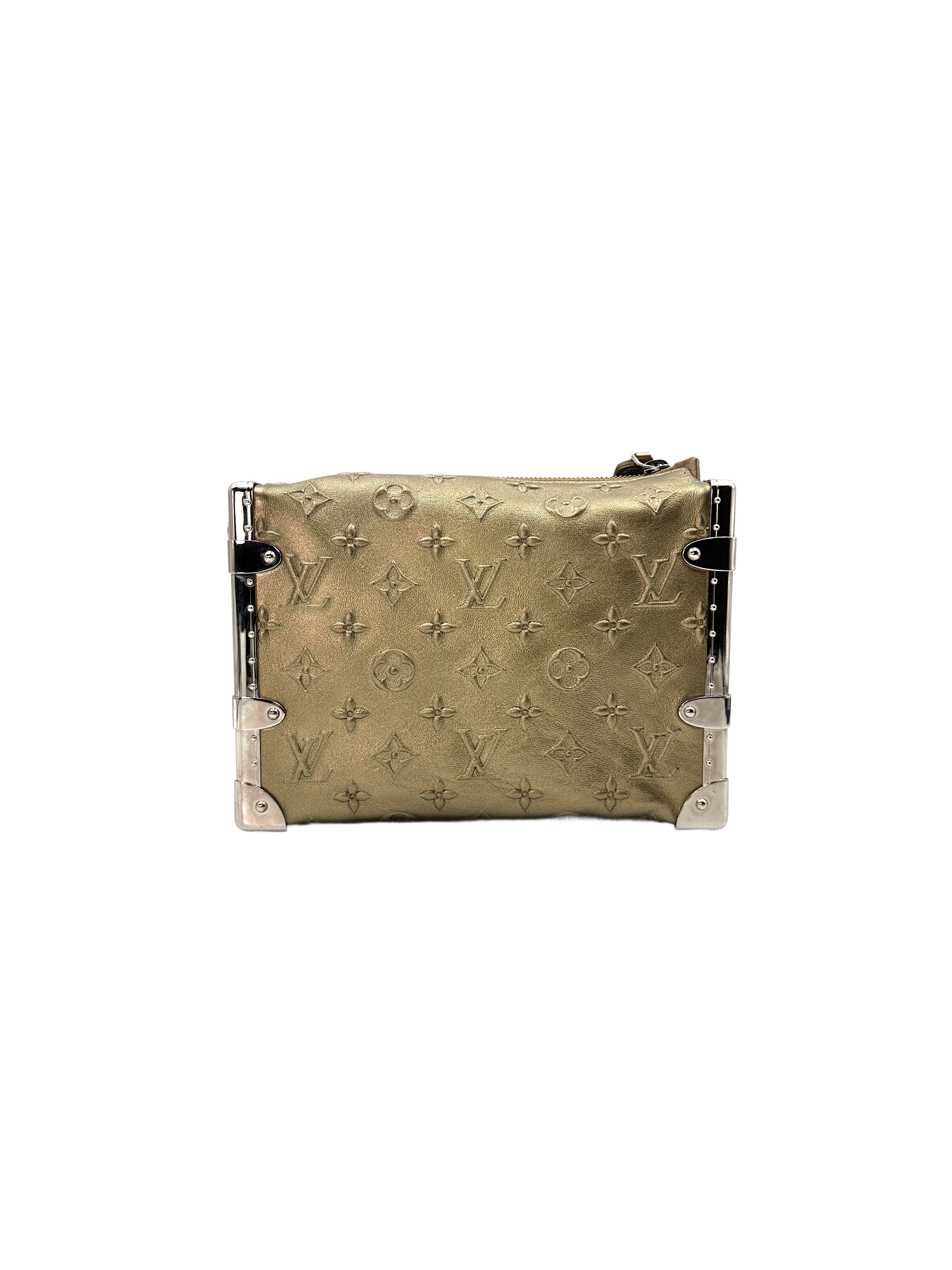 Louis Vuitton Metallic Light Gold Debossed Monogram Calfskin Side Trunk MM Shoulder Bag LV1929