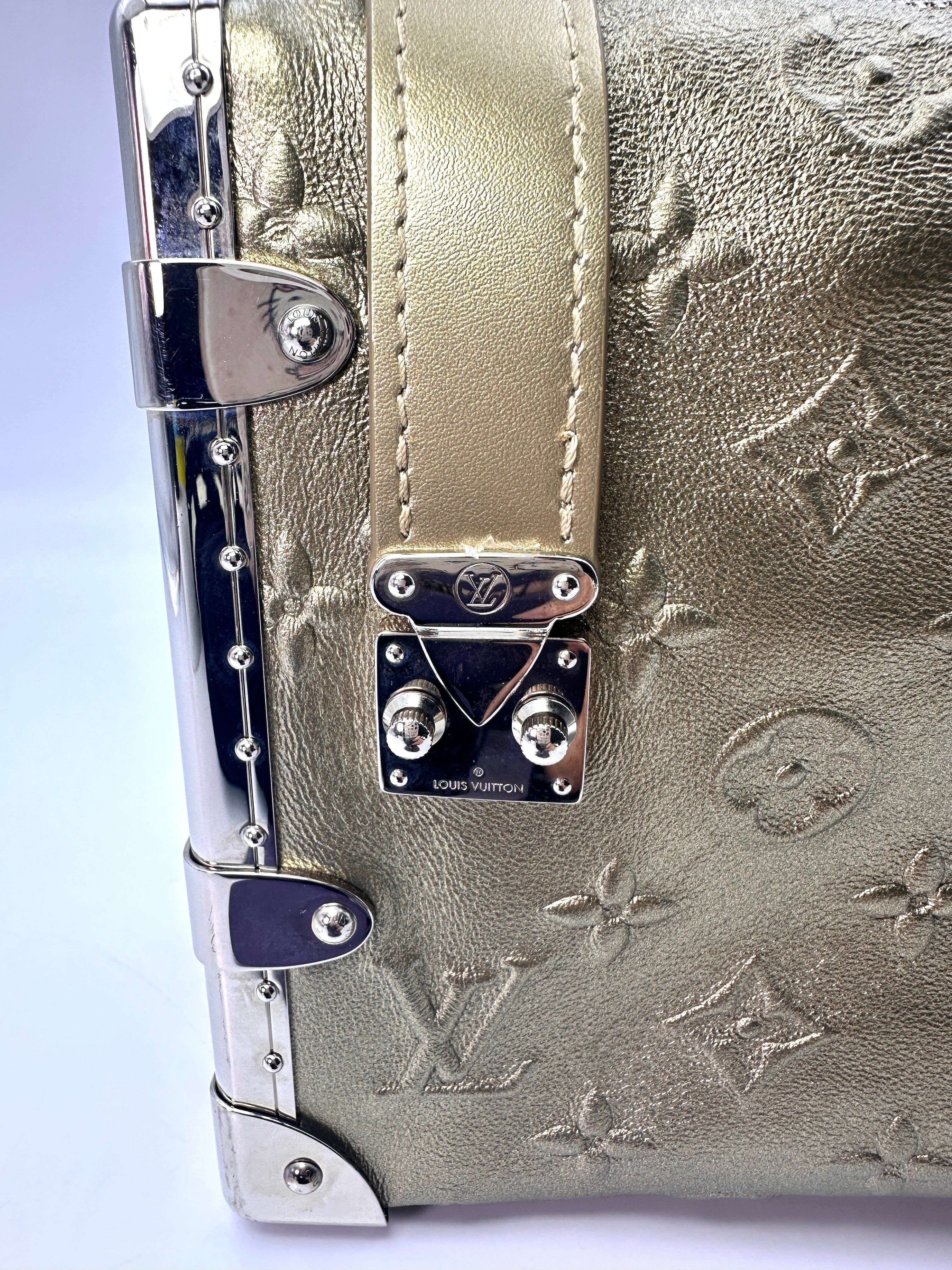 Louis Vuitton Metallic Light Gold Debossed Monogram Calfskin Side Trunk MM Shoulder Bag LV1929