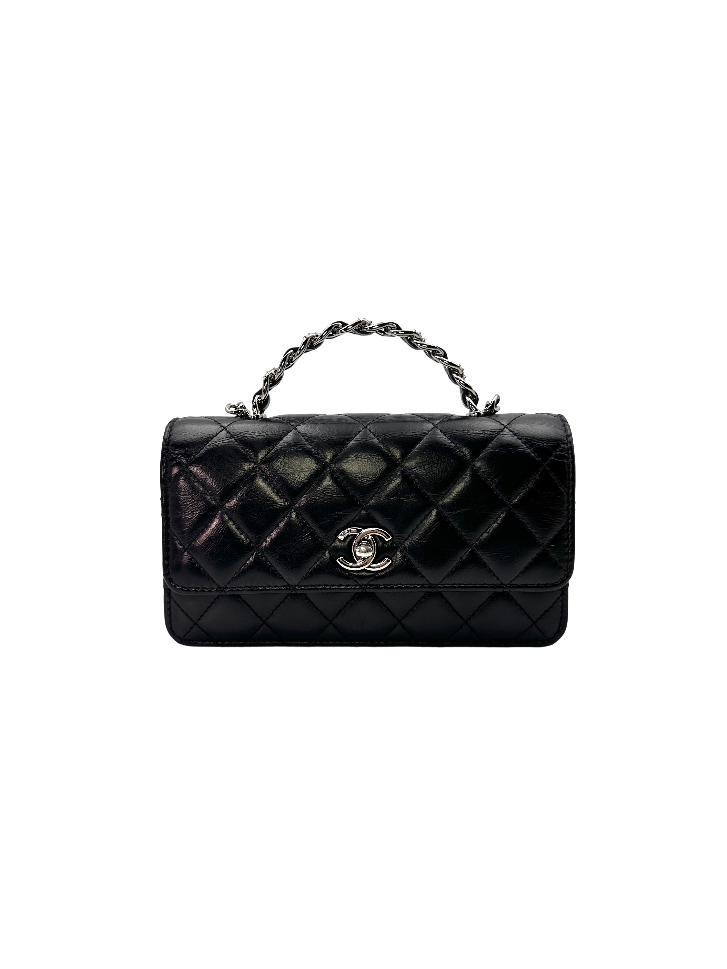 Chanel 23K Black Quilted Calfskin Top Handle Wallet On Chain(T8***CE) CC1416