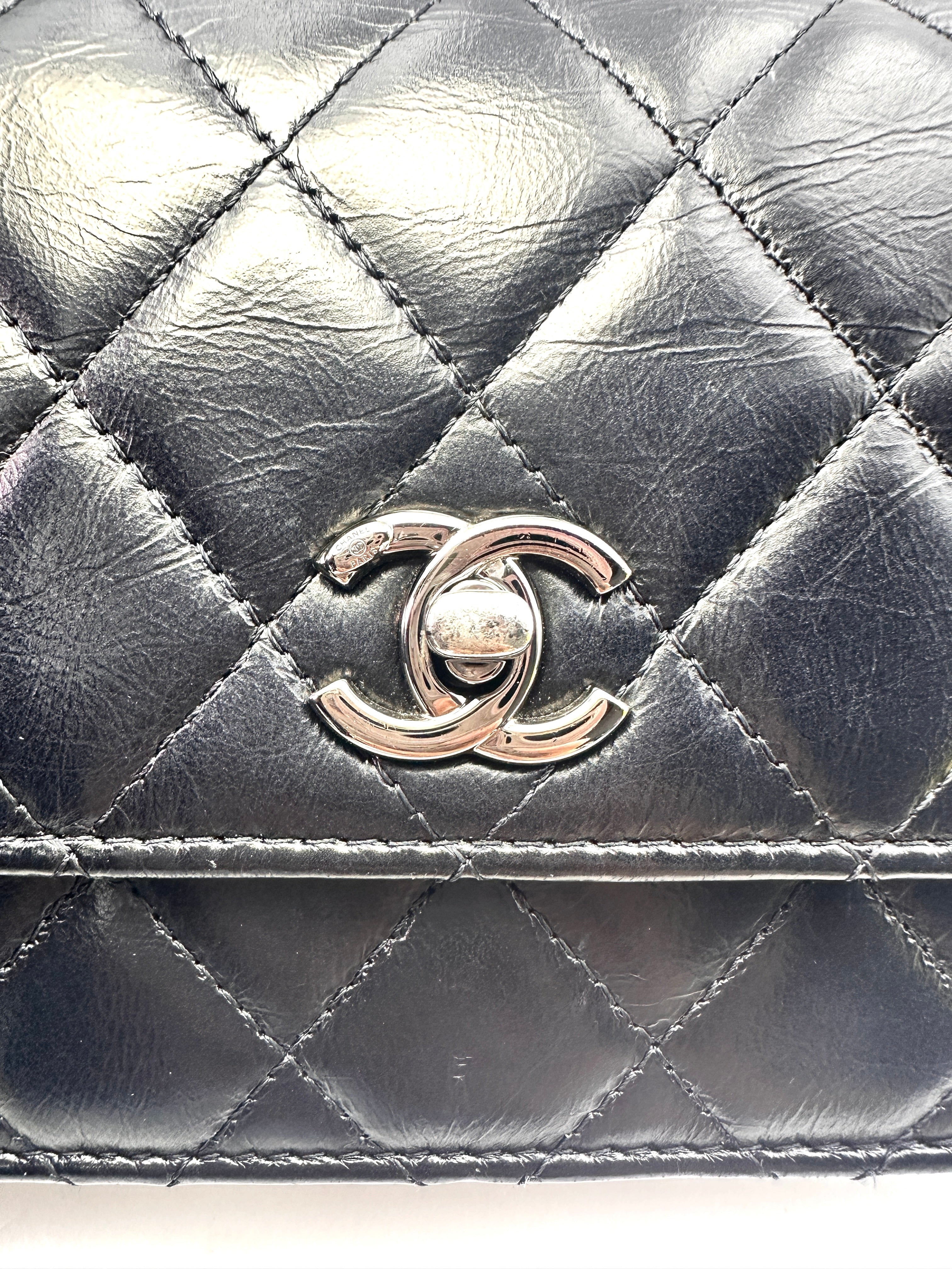 Chanel 23K Black Quilted Calfskin Top Handle Wallet On Chain(T8***CE) CC1416