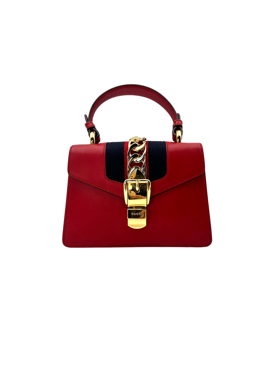 Gucci Sylvie Hibiscus Red Leather Small Size Top Handle Bag GG627