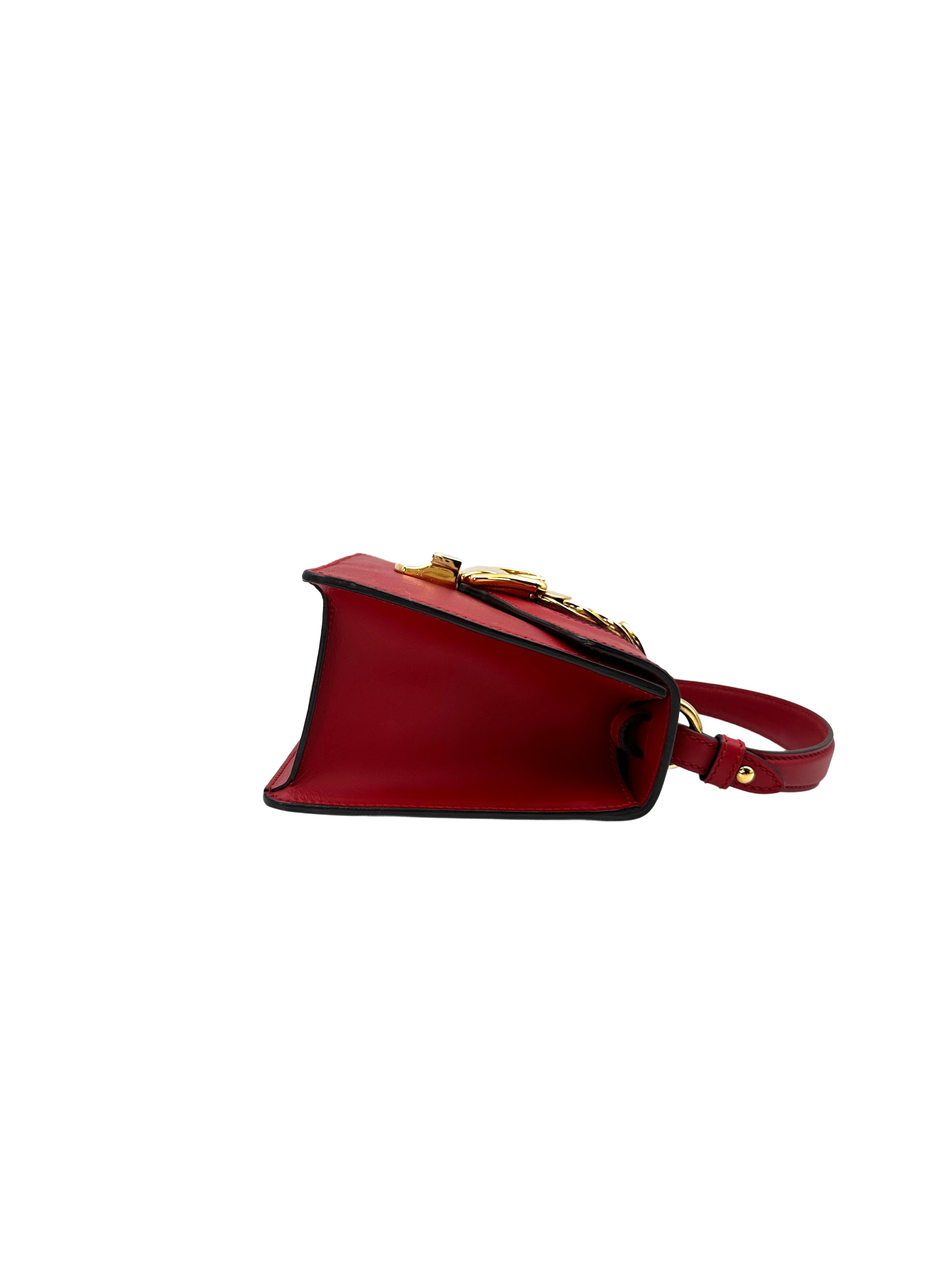 Gucci Sylvie Hibiscus Red Leather Small Size Top Handle Bag GG627