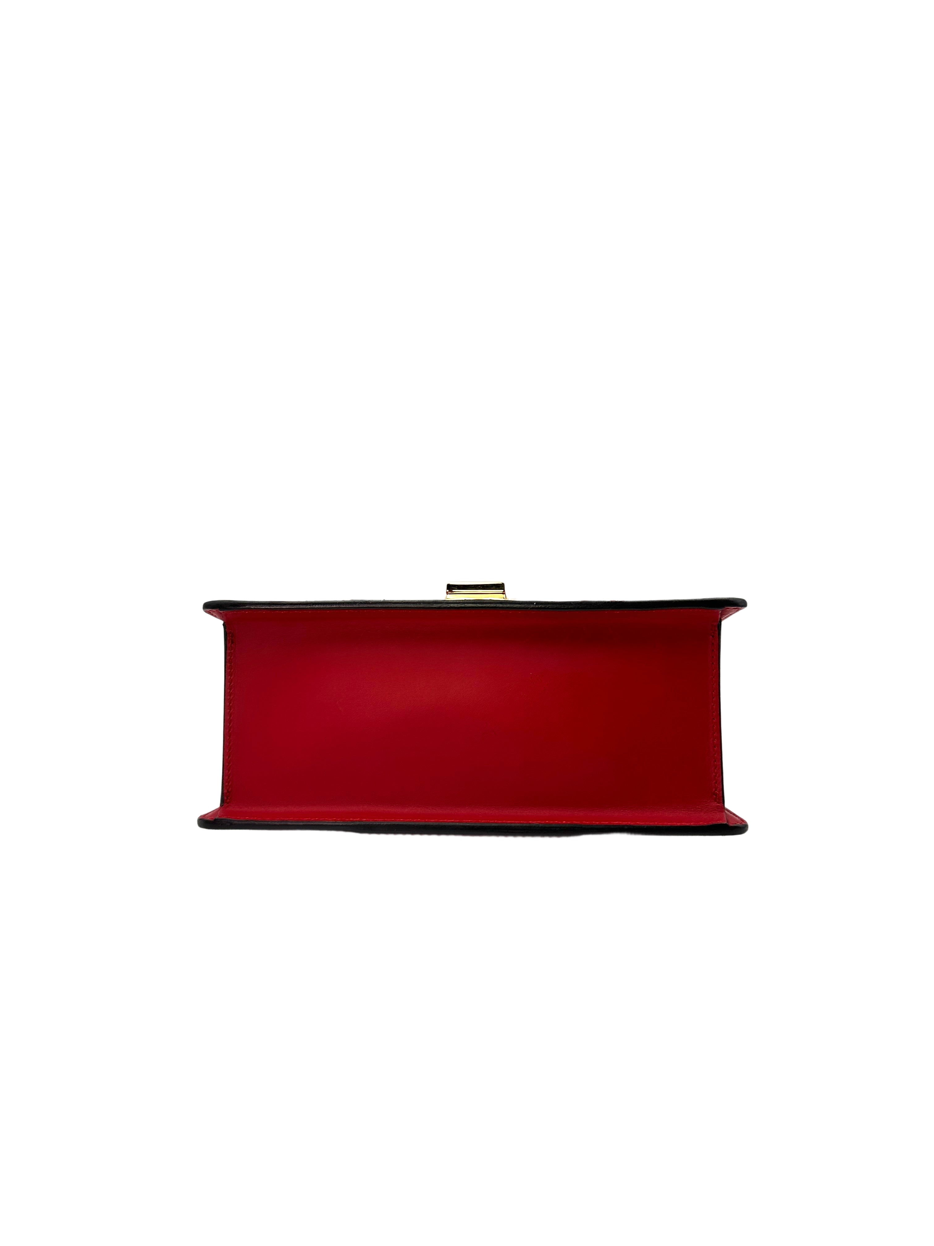 Gucci Sylvie Hibiscus Red Leather Small Size Top Handle Bag GG627