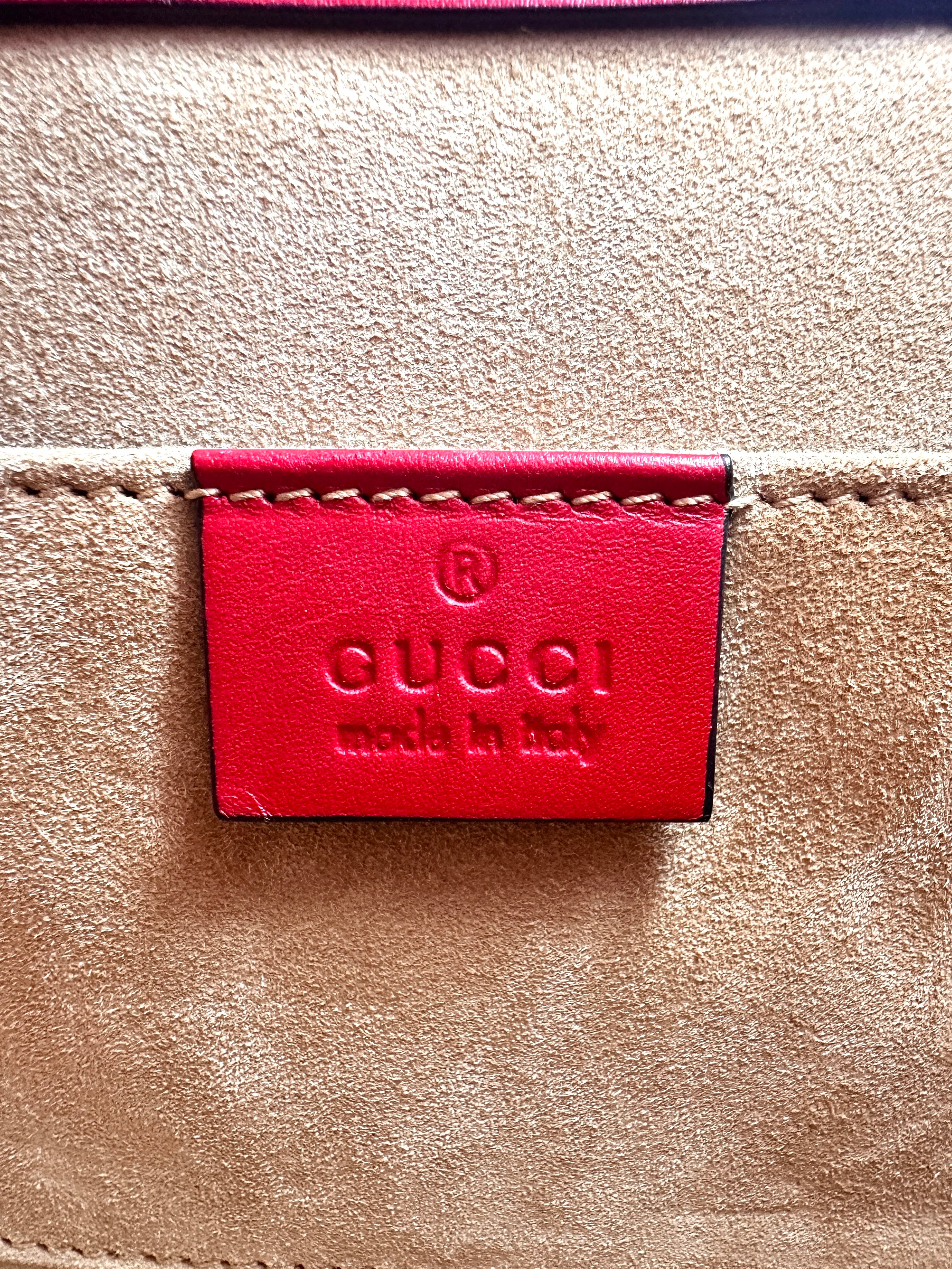 Gucci Sylvie Hibiscus Red Leather Small Size Top Handle Bag GG627