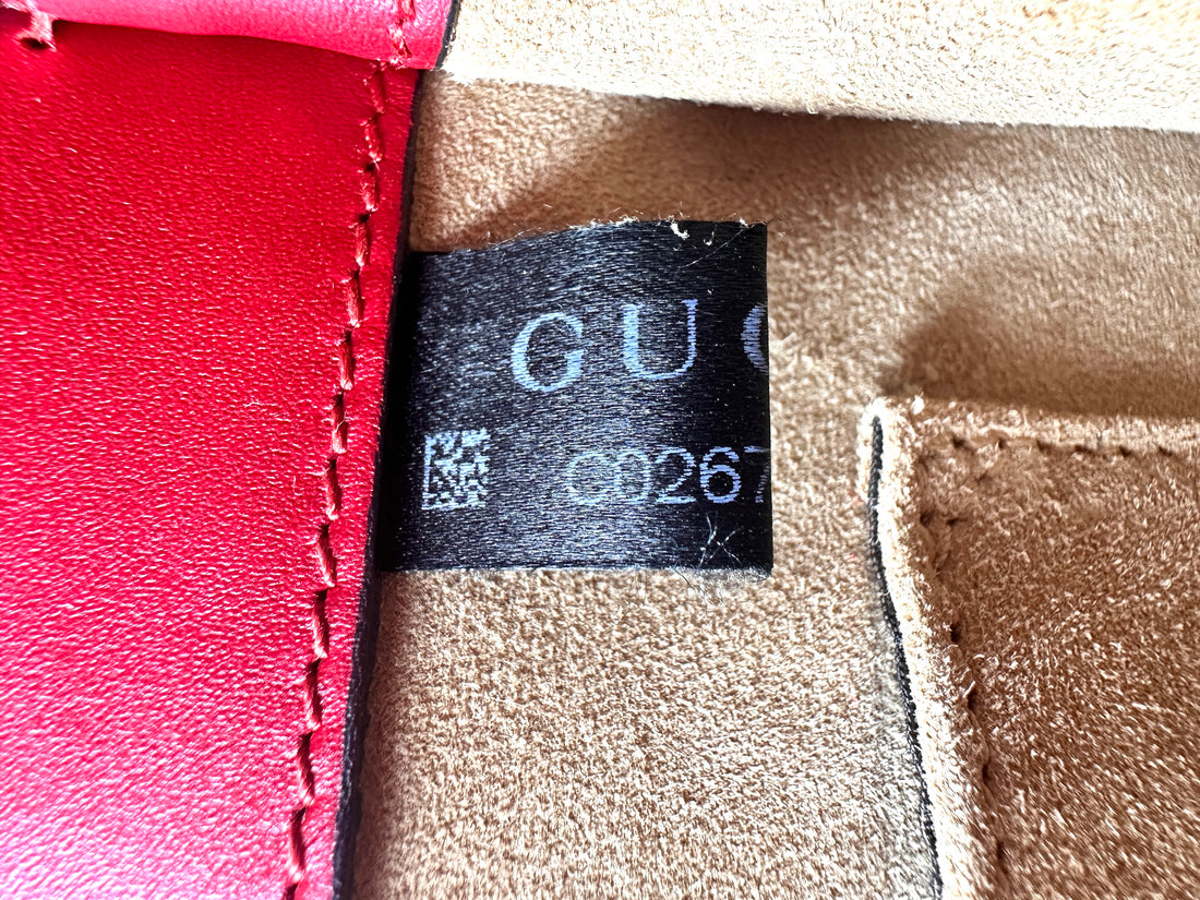 Gucci Sylvie Hibiscus Red Leather Small Size Top Handle Bag GG627