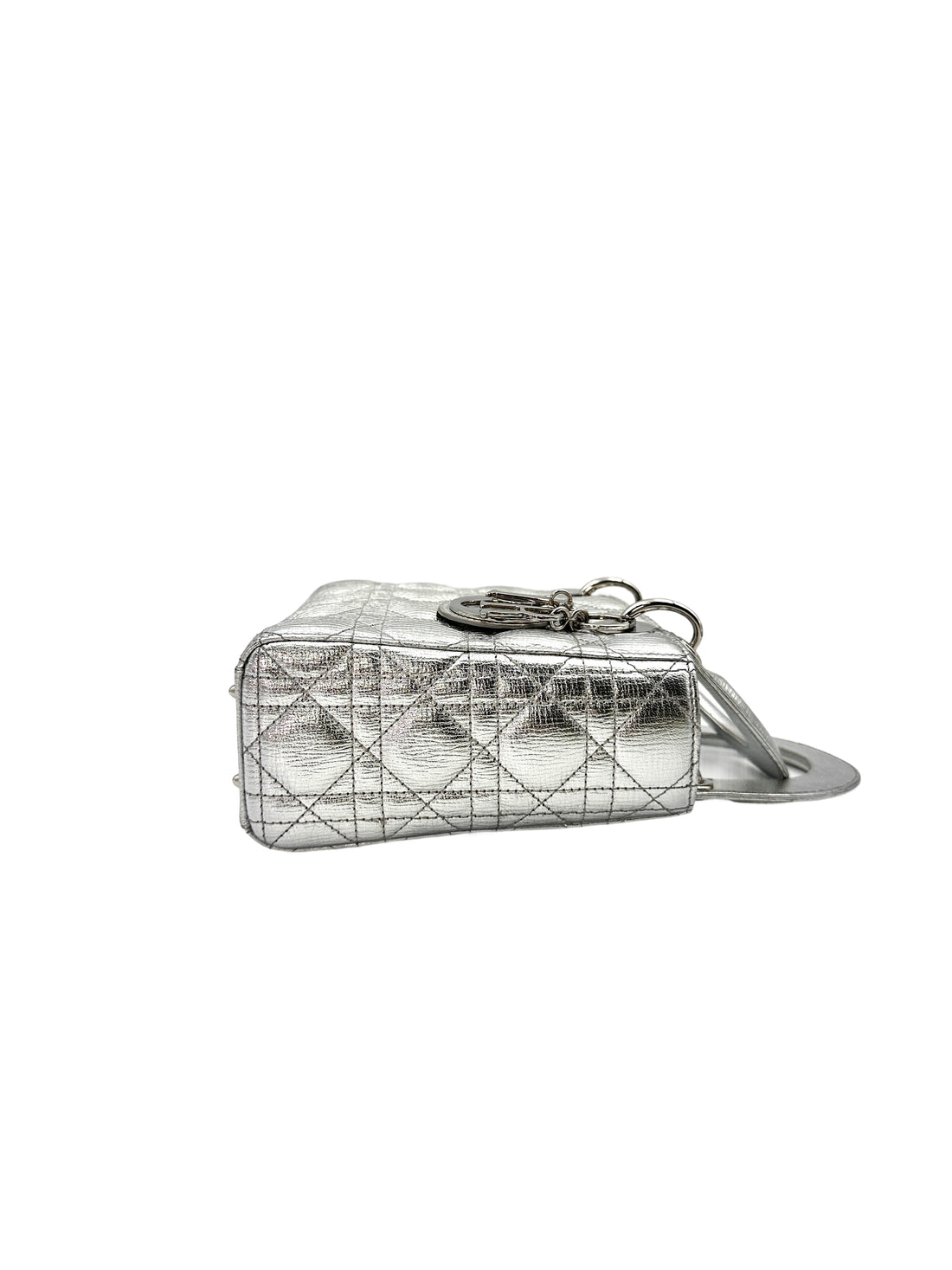 Christian Dior Lady Dior Silver Cannage Leather Handle Bag With Silver Charms DR500