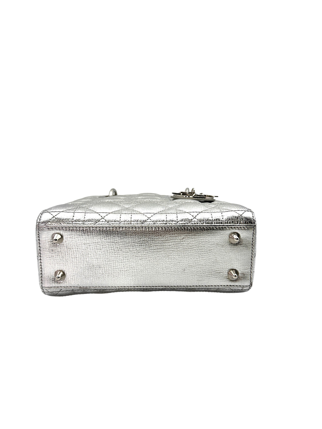 Christian Dior Lady Dior Silver Cannage Leather Handle Bag With Silver Charms DR500