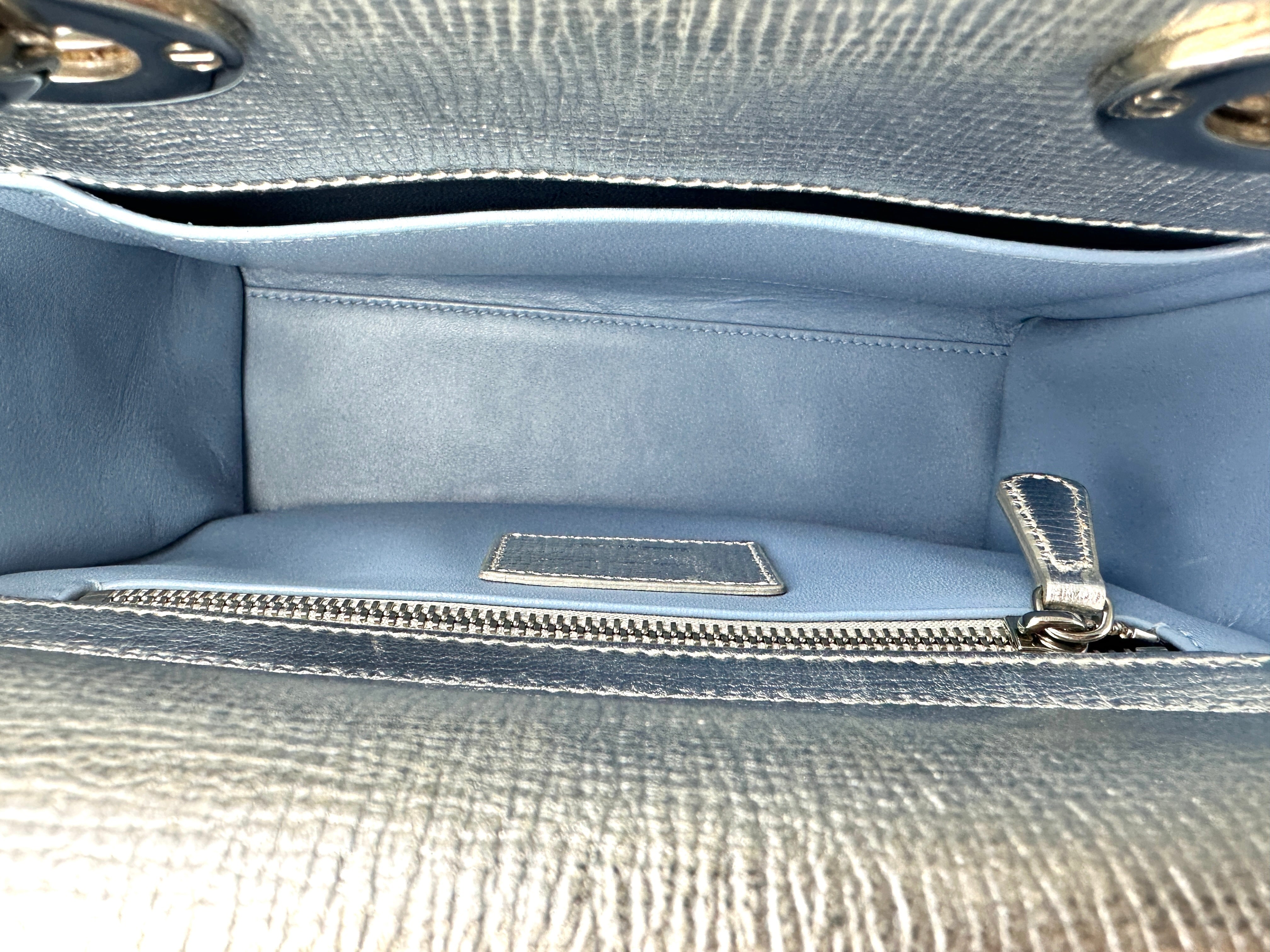 Christian Dior Lady Dior Silver Cannage Leather Handle Bag With Silver Charms DR500