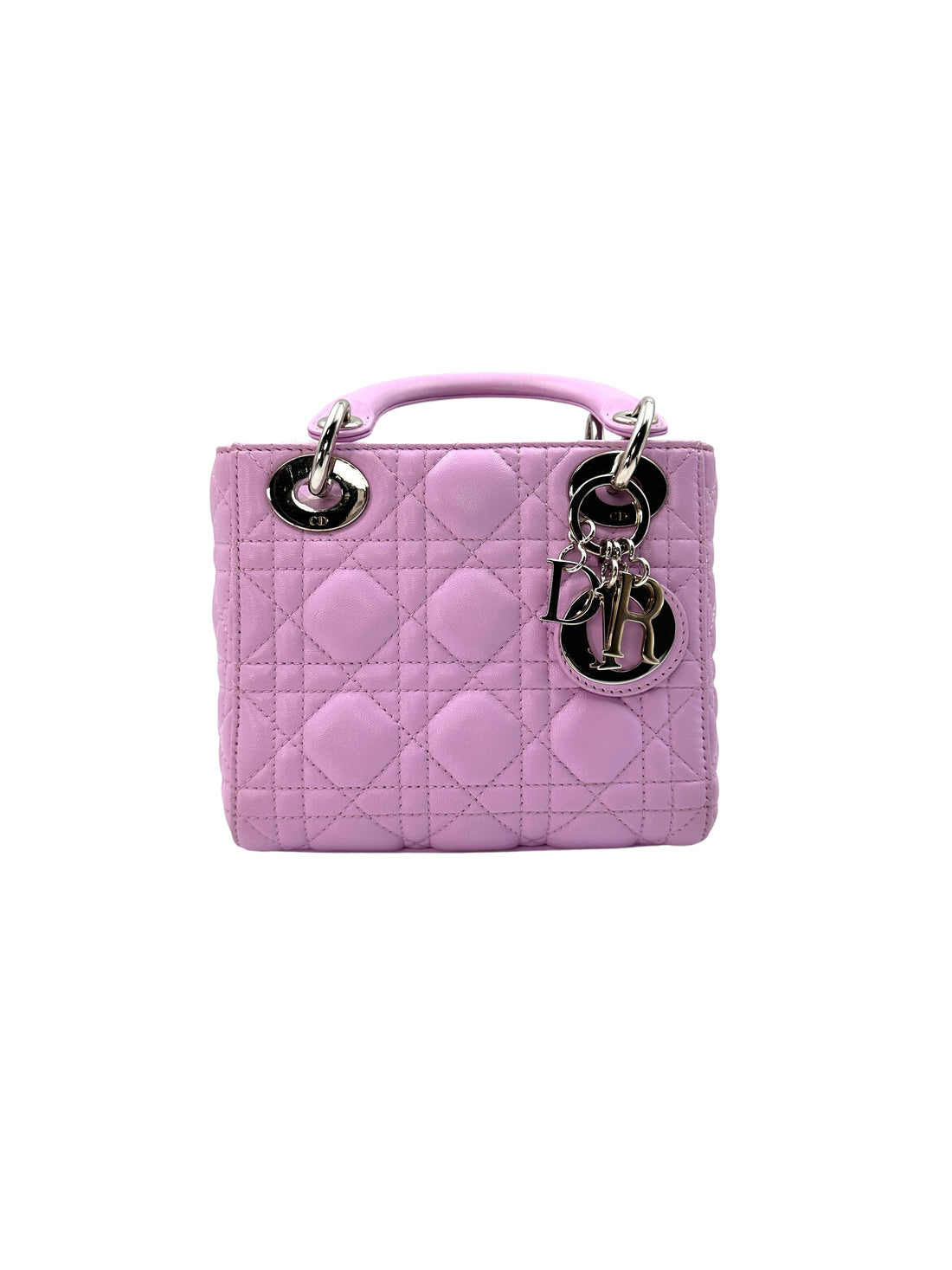 Christian Dior Lady Dior Light Purple Cannage Lambskin Handle Bag With Silver Charms DR502