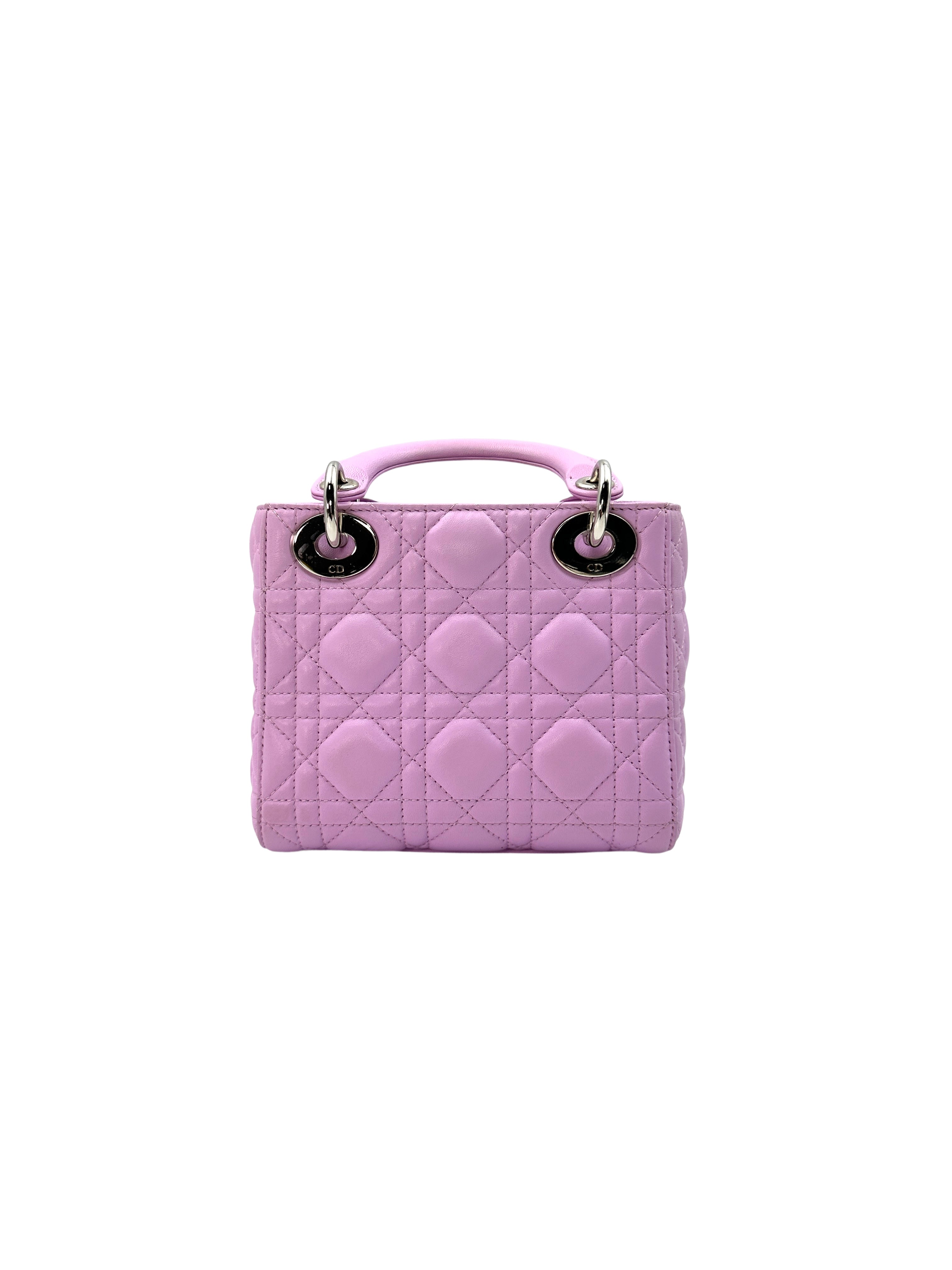 Christian Dior Lady Dior Light Purple Cannage Lambskin Handle Bag With Silver Charms DR502
