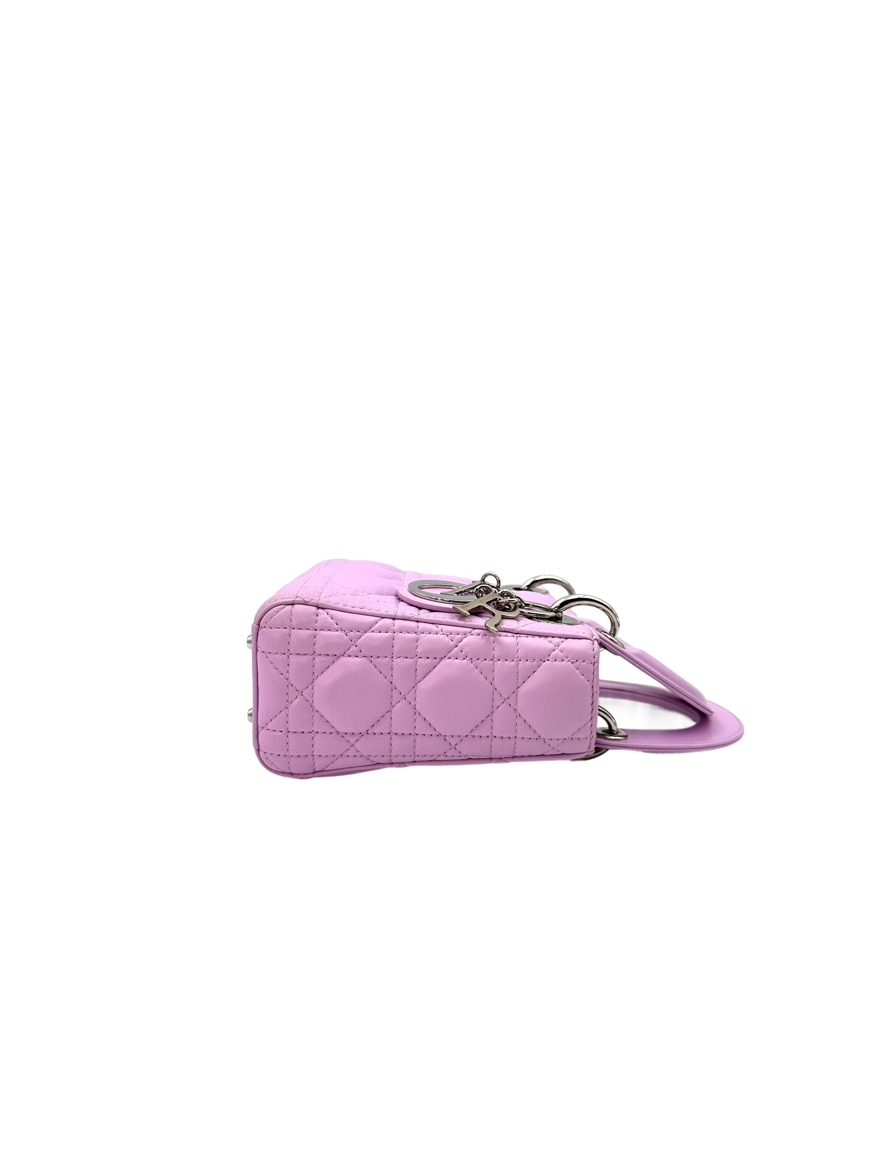 Christian Dior Lady Dior Light Purple Cannage Lambskin Handle Bag With Silver Charms DR502