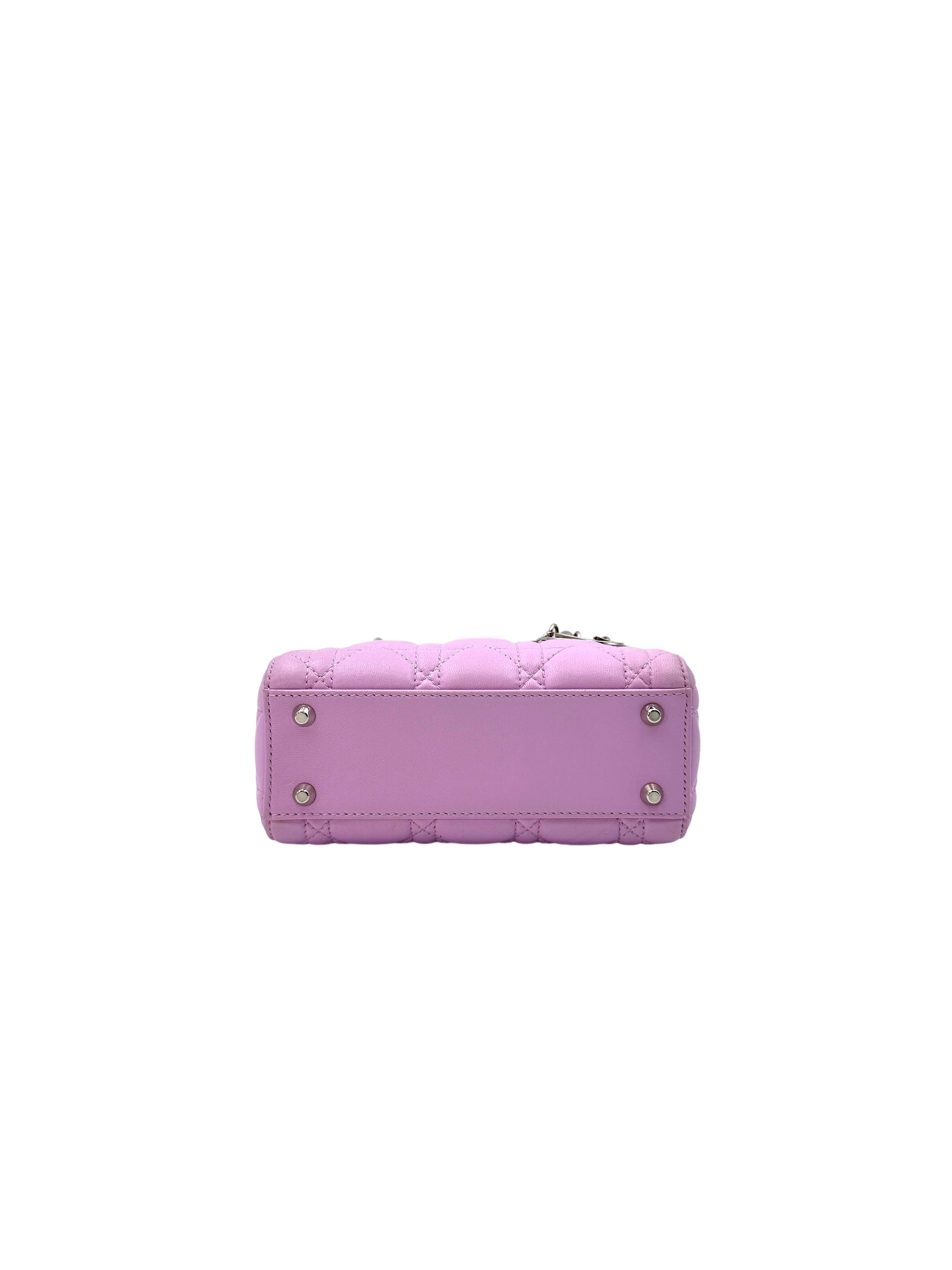 Christian Dior Lady Dior Light Purple Cannage Lambskin Handle Bag With Silver Charms DR502