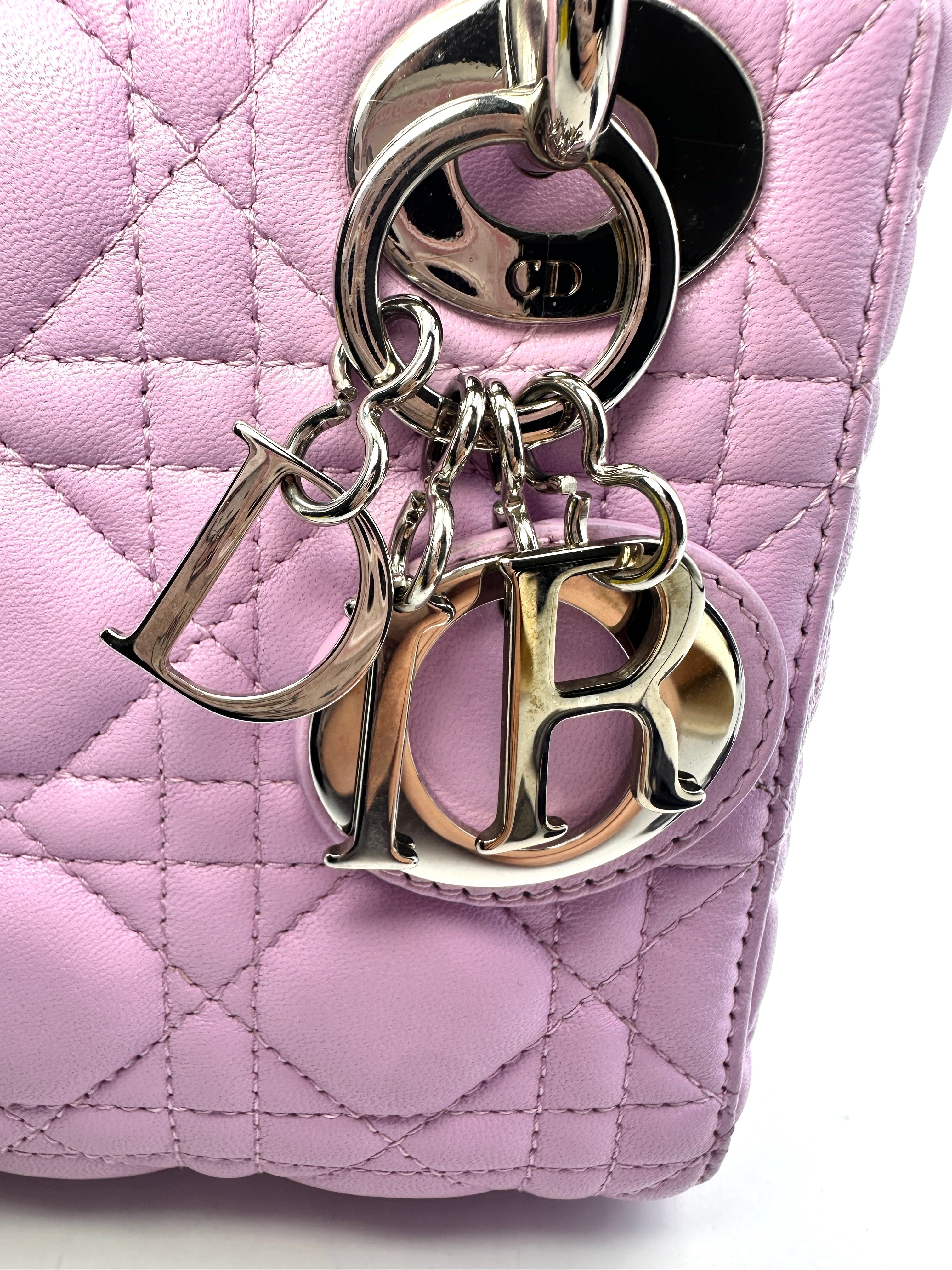 Christian Dior Lady Dior Light Purple Cannage Lambskin Handle Bag With Silver Charms DR502