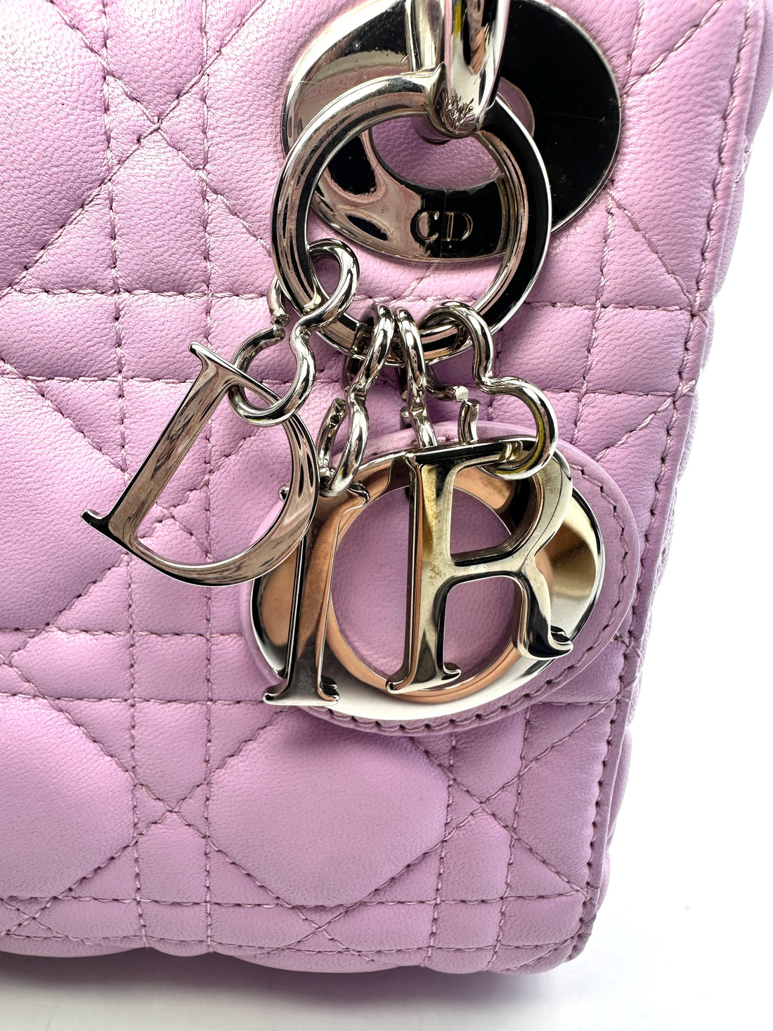 Christian Dior Lady Dior Light Purple Cannage Lambskin Handle Bag With Silver Charms DR502