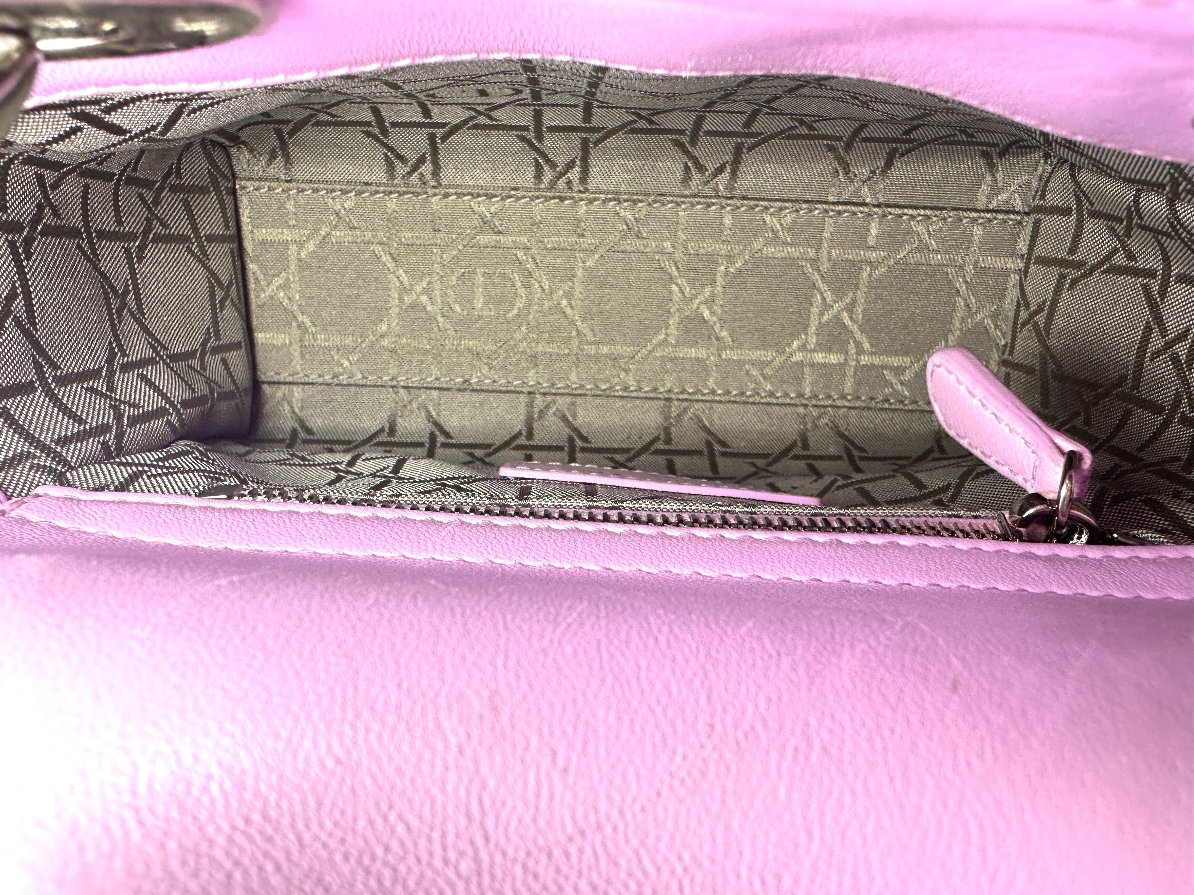 Christian Dior Lady Dior Light Purple Cannage Lambskin Handle Bag With Silver Charms DR502