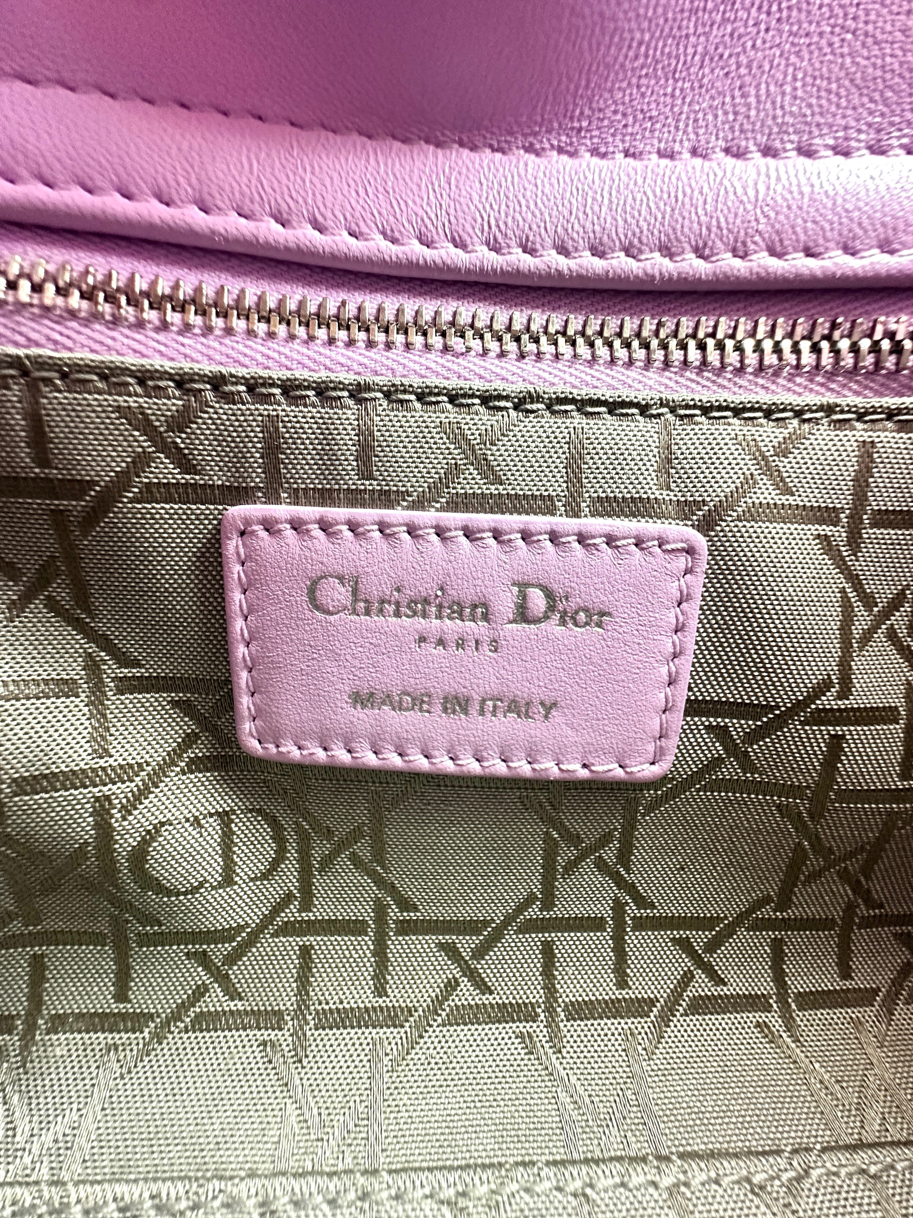 Christian Dior Lady Dior Light Purple Cannage Lambskin Handle Bag With Silver Charms DR502