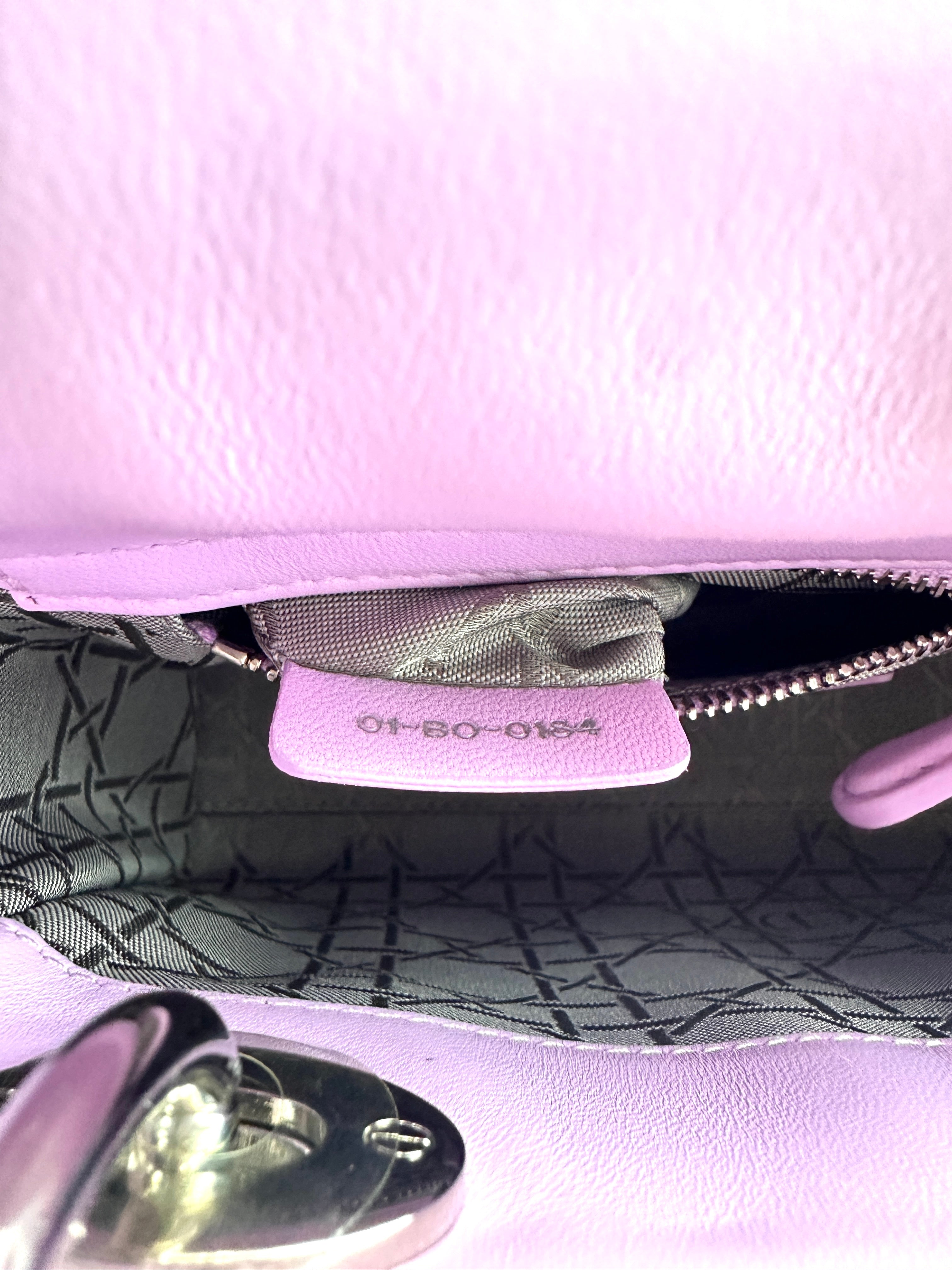 Christian Dior Lady Dior Light Purple Cannage Lambskin Handle Bag With Silver Charms DR502