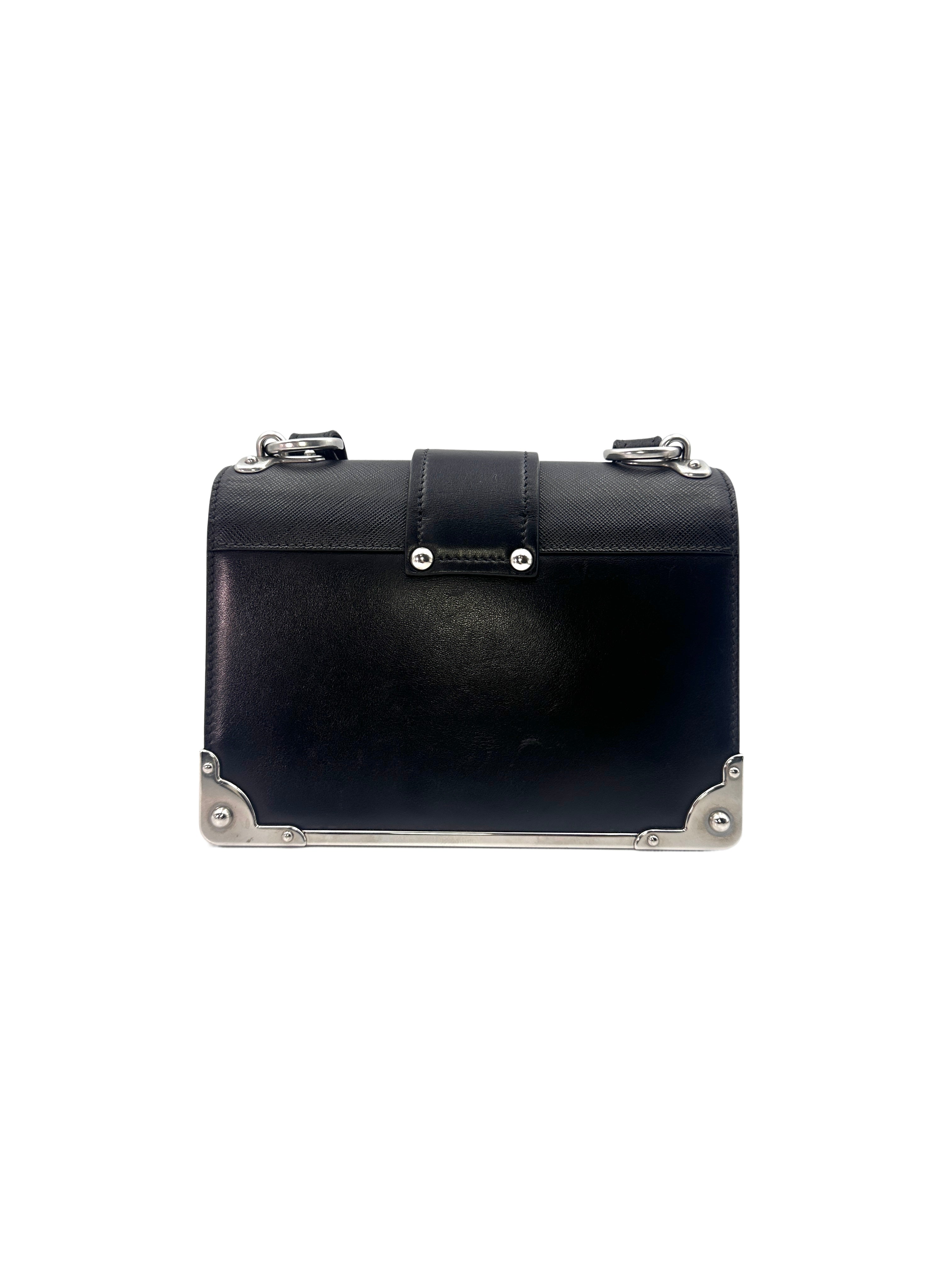 Prada Cahier Black Calfskin Shoulder Bag With Silver Hardware PR188