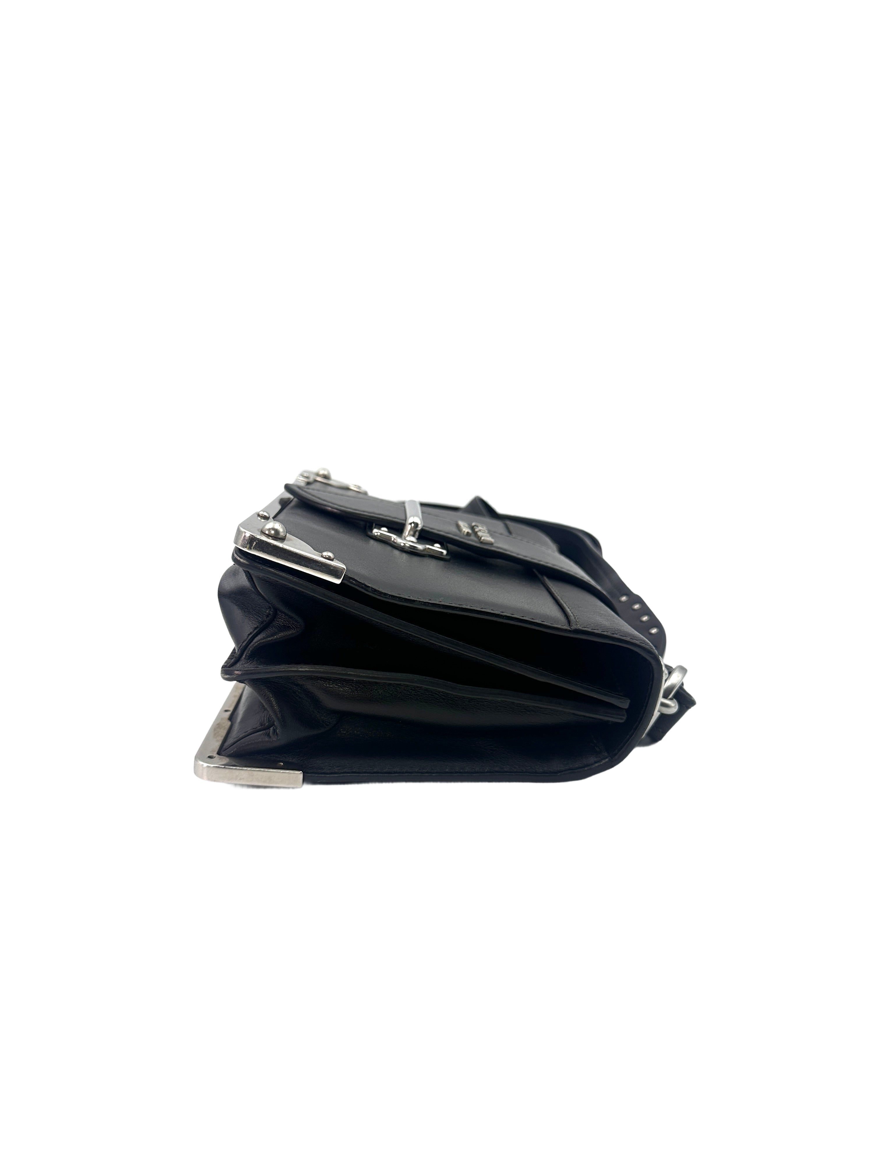 Prada Cahier Black Calfskin Shoulder Bag With Silver Hardware PR188