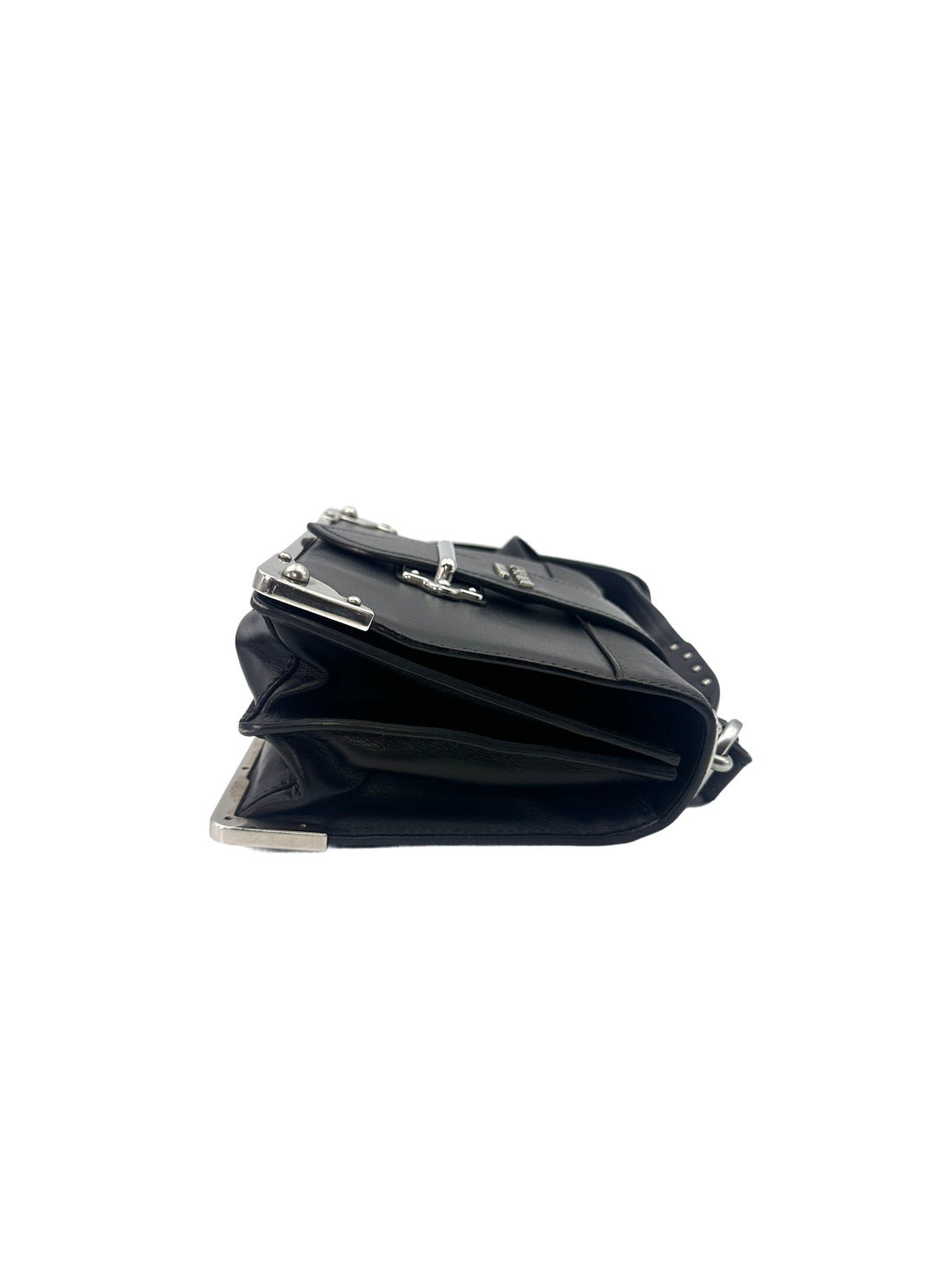 Prada Cahier Black Calfskin Shoulder Bag With Silver Hardware PR188