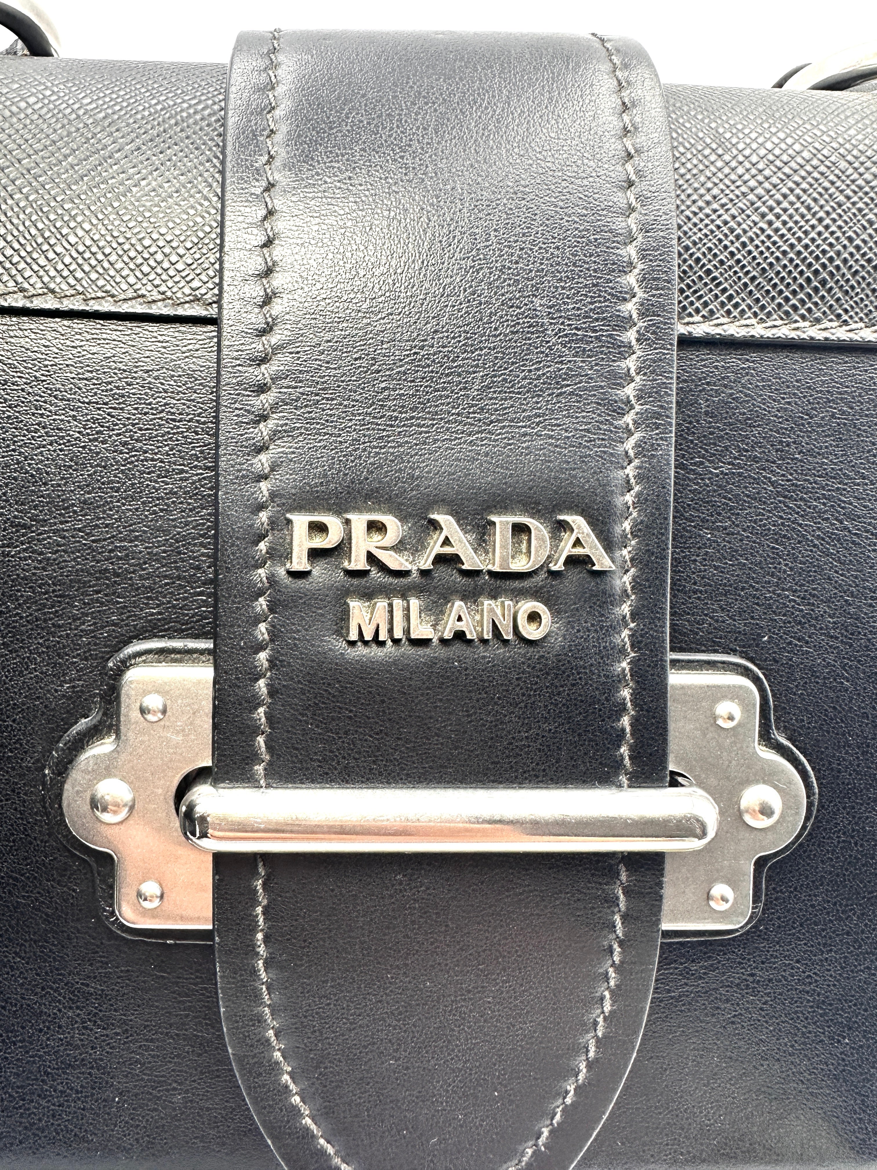 Prada Cahier Black Calfskin Shoulder Bag With Silver Hardware PR188