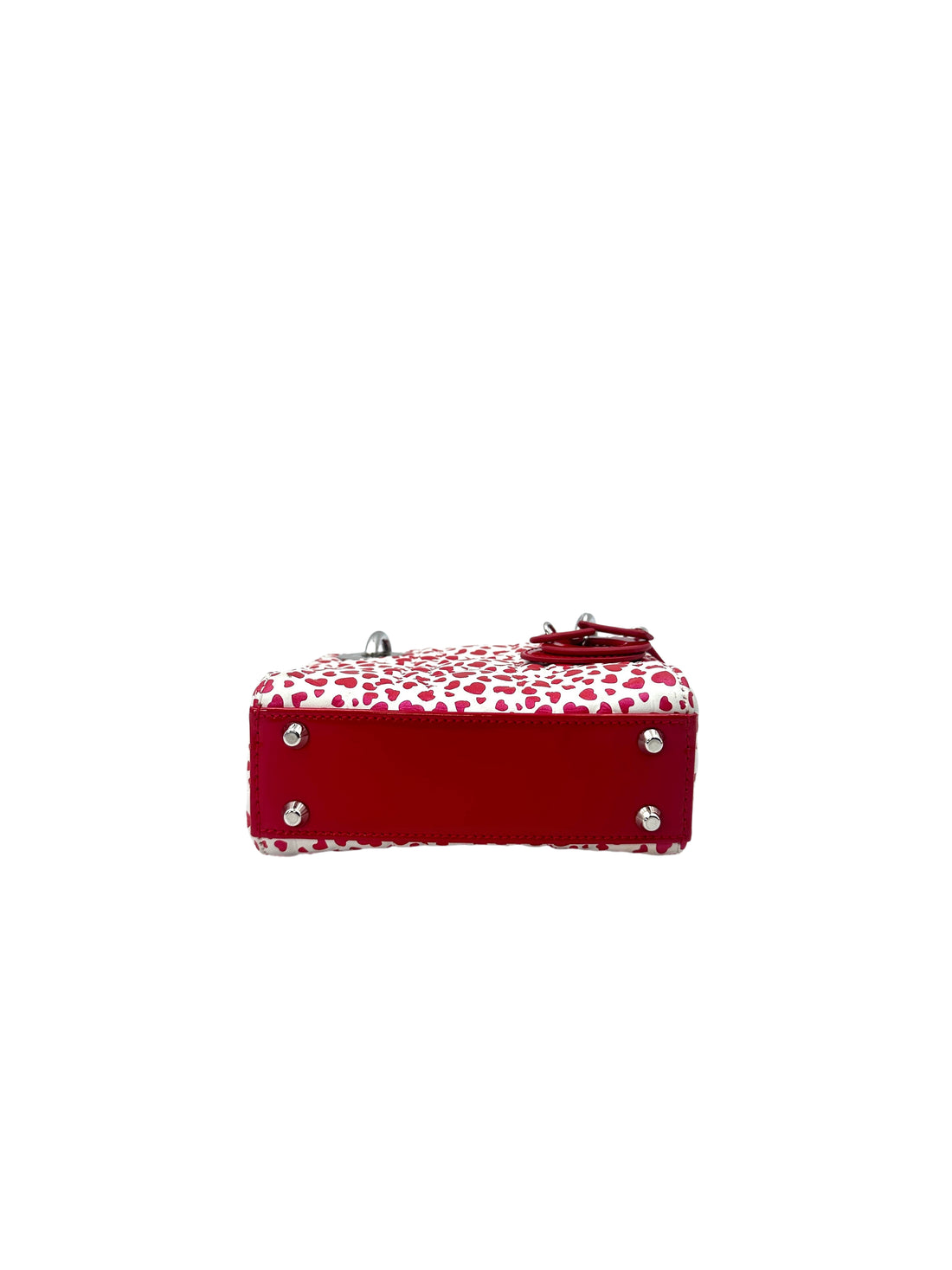 Christian Dior Lady Dior White Cannage Heart Print Leather Micro Handle Bag With Red Charms DR503