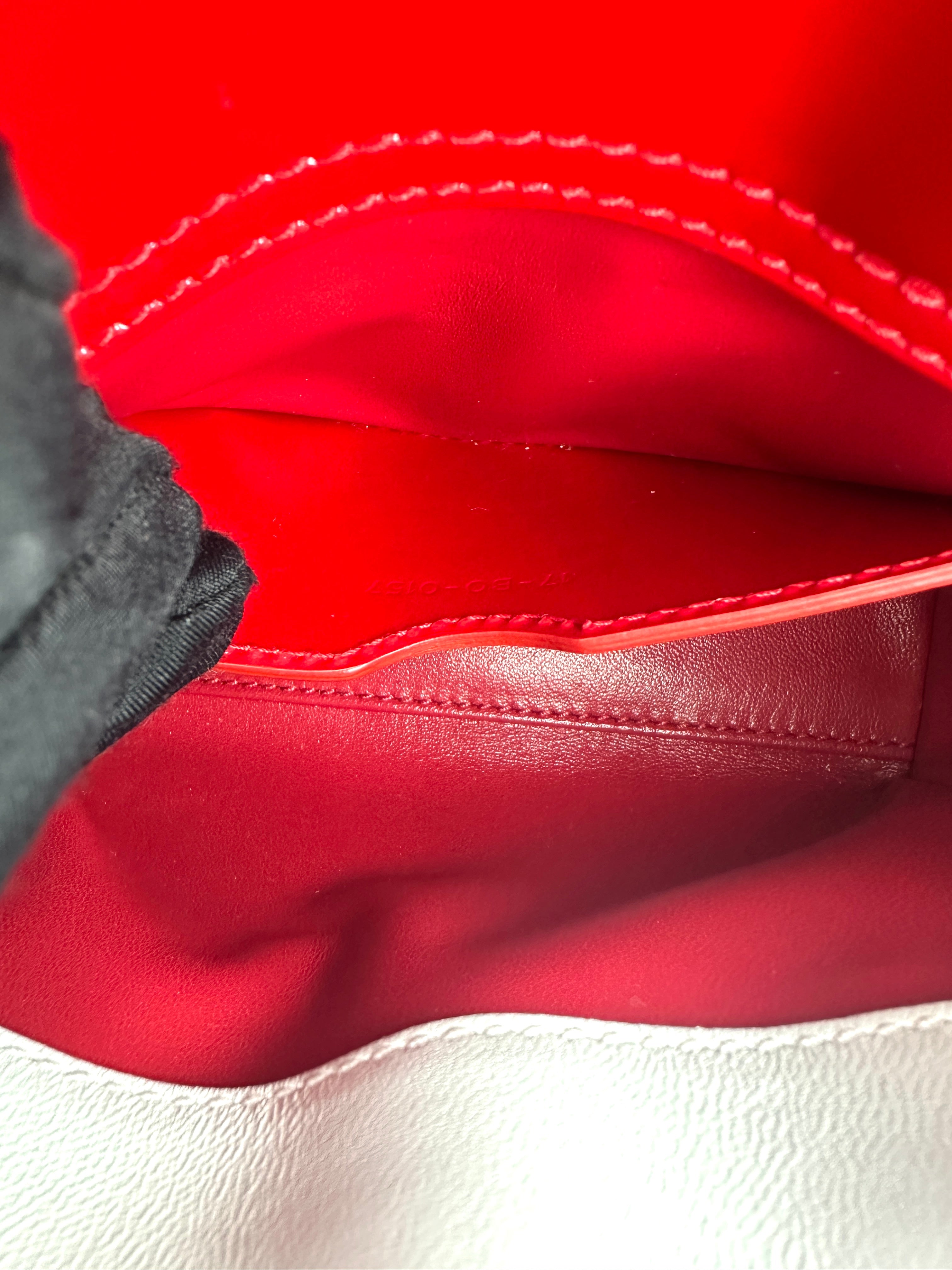 Christian Dior Lady Dior White Cannage Heart Print Leather Micro Handle Bag With Red Charms DR503