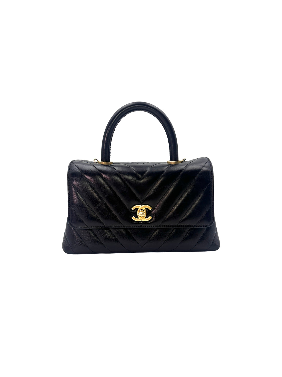 Chanel CoCo Handle Black Chevron Quilted Calfskin Small Size Handle Bag(25***40) CC1417