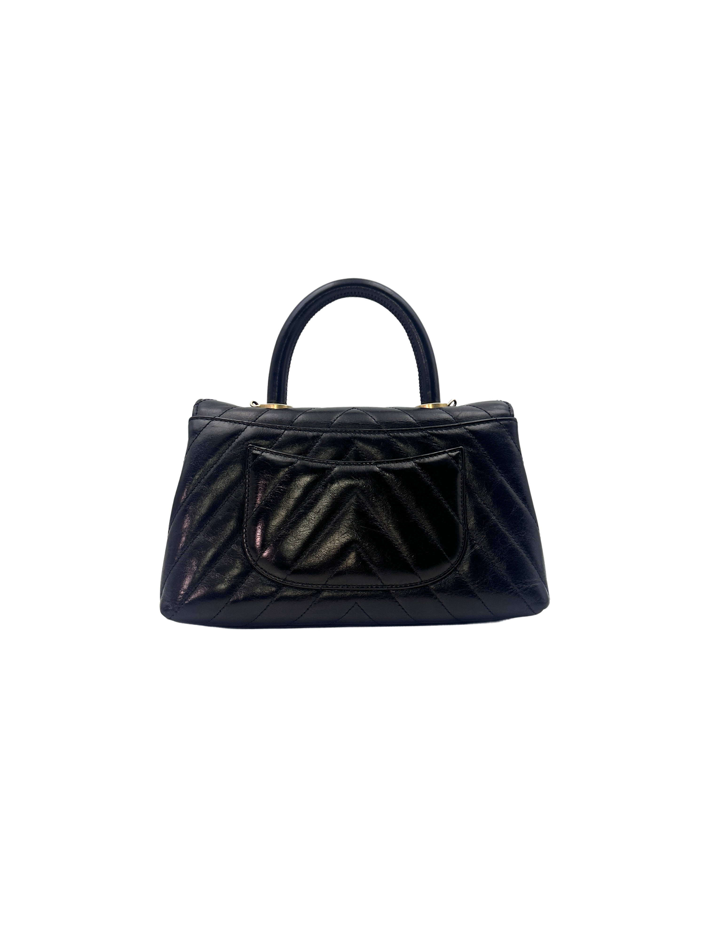 Chanel CoCo Handle Black Chevron Quilted Calfskin Small Size Handle Bag(25***40) CC1417