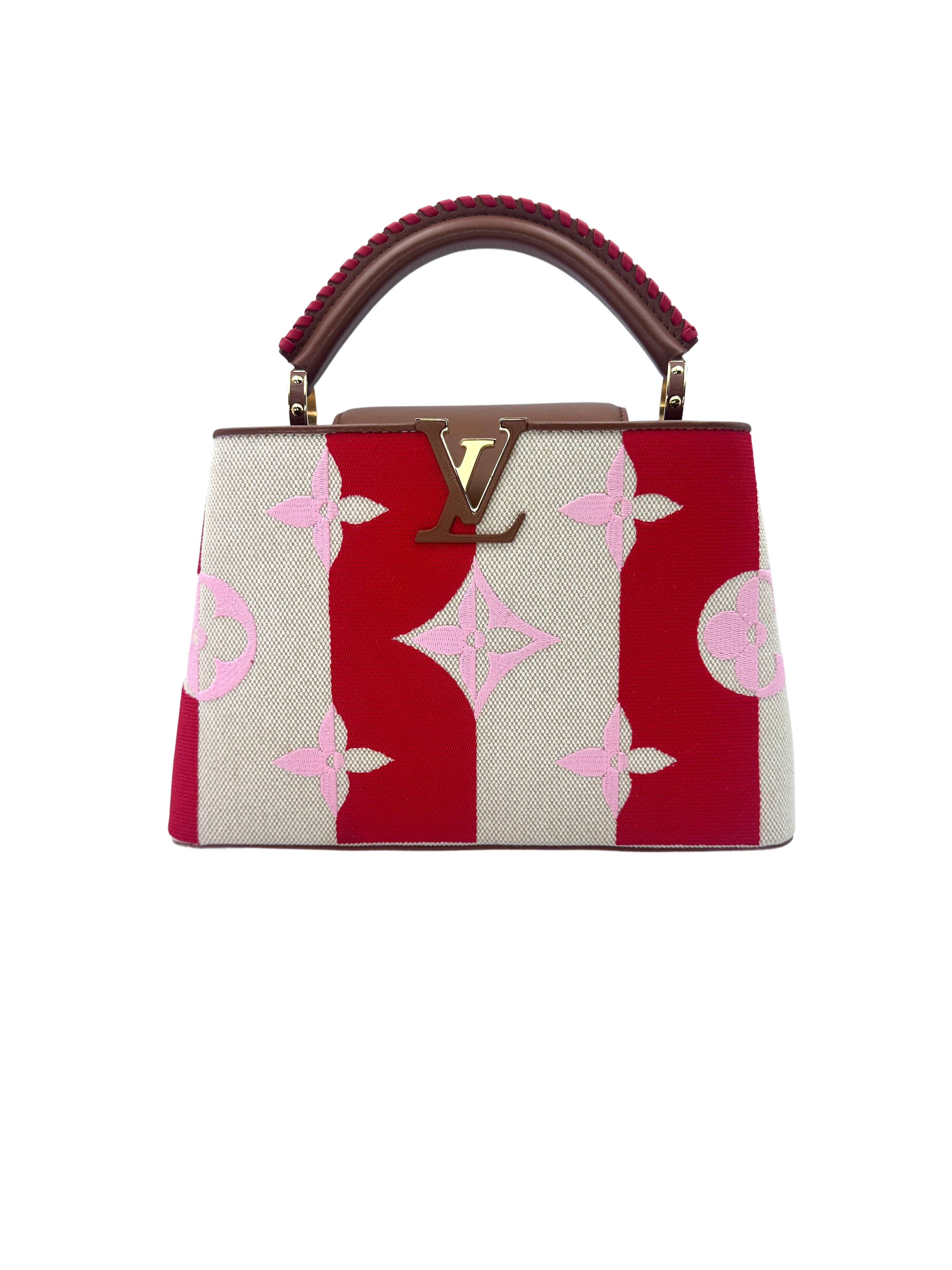 Louis Vuitton Capucines Pink Giant Monogram Embroidered Canvas Leather Bag With Braided Handle Bag LV1943