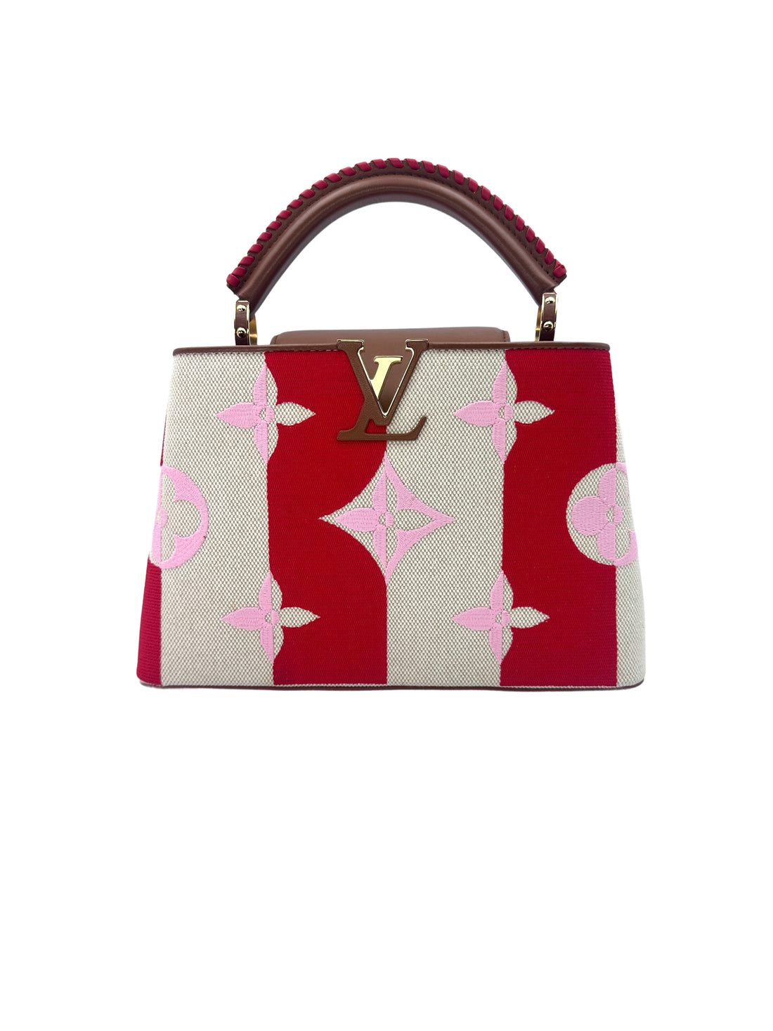 Louis Vuitton Capucines Pink Giant Monogram Embroidered Canvas Leather Bag With Braided Handle Bag LV1943