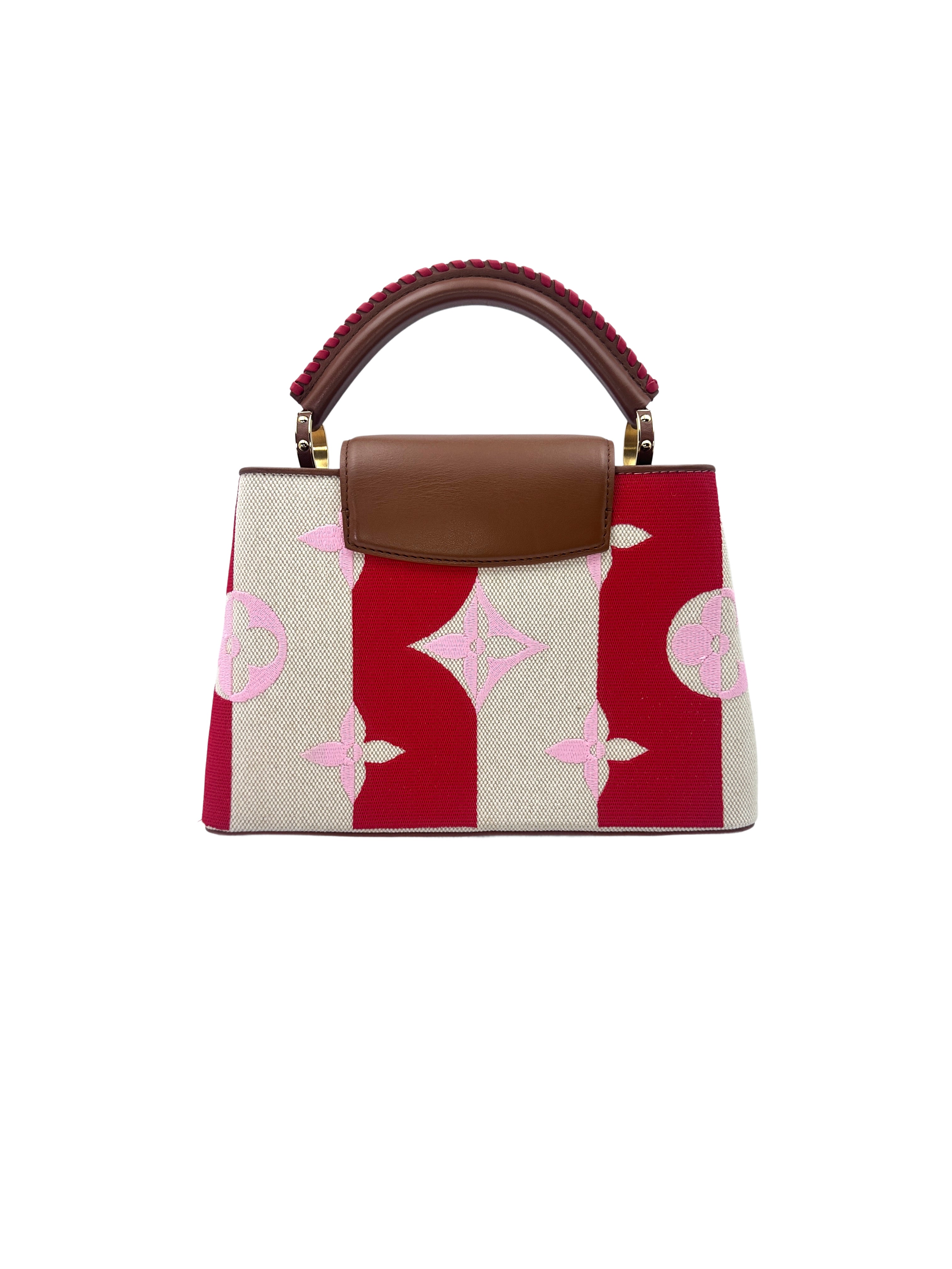 Louis Vuitton Capucines Pink Giant Monogram Embroidered Canvas Leather Bag With Braided Handle Bag LV1943