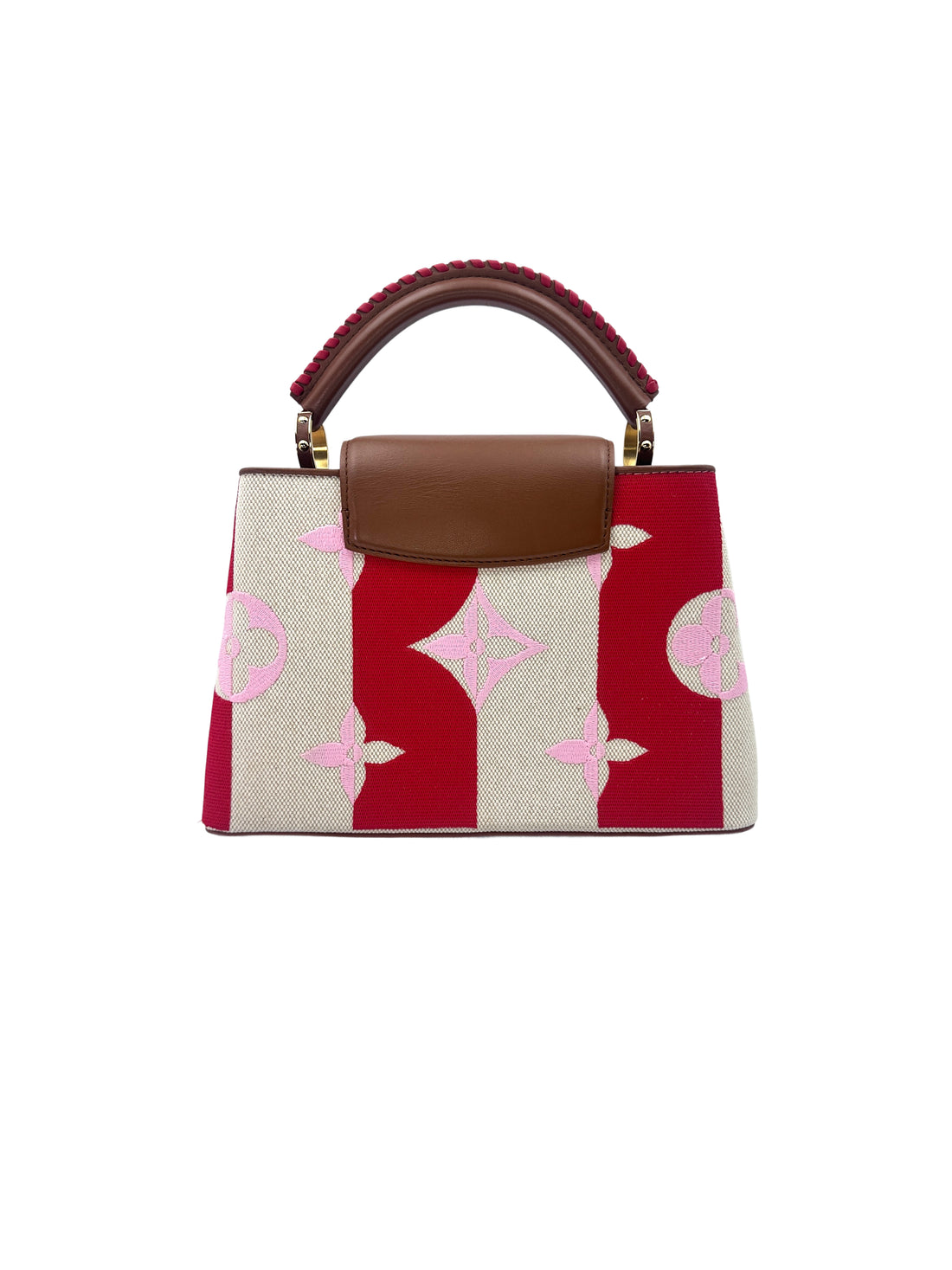Louis Vuitton Capucines Pink Giant Monogram Embroidered Canvas Leather Bag With Braided Handle Bag LV1943