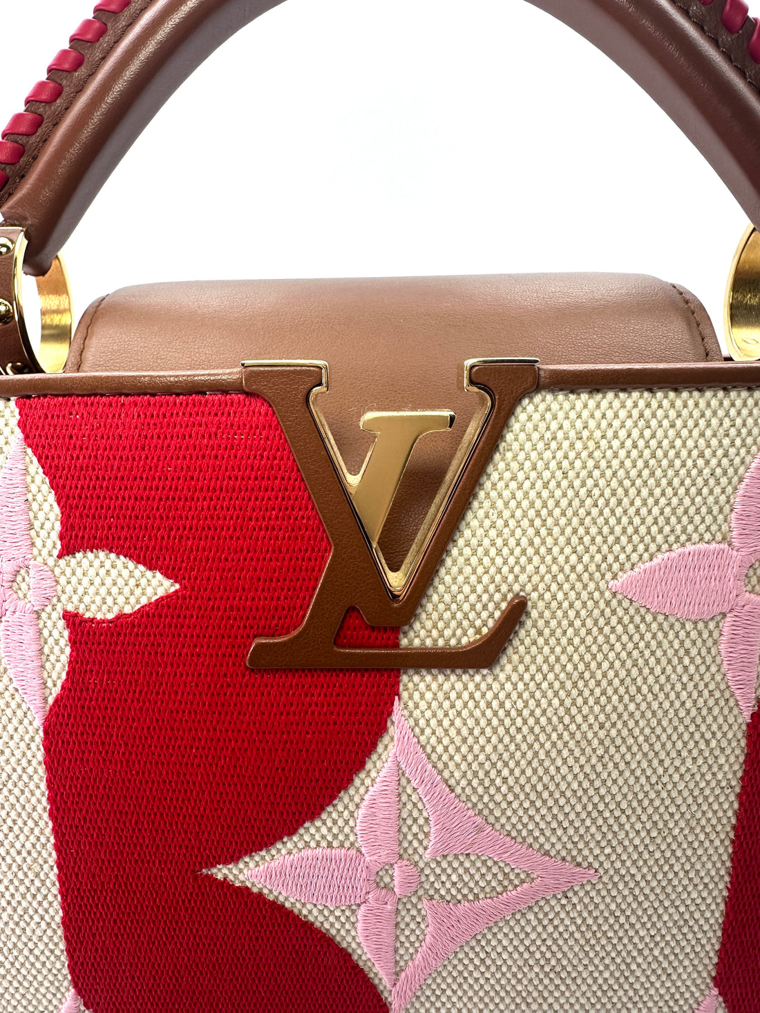 Louis Vuitton Capucines Pink Giant Monogram Embroidered Canvas Leather Bag With Braided Handle Bag LV1943