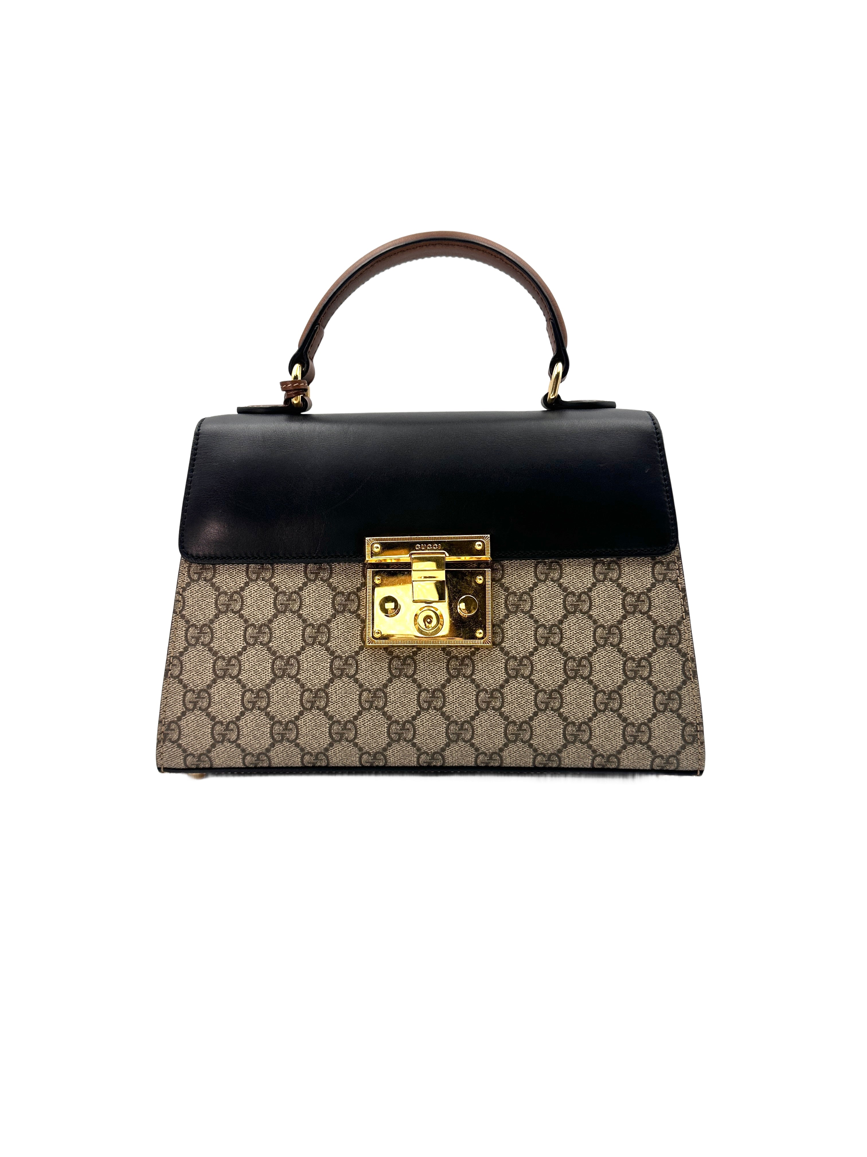 Gucci Padlock GG Supreme Top Handle Bag With Gold Buckle GG633