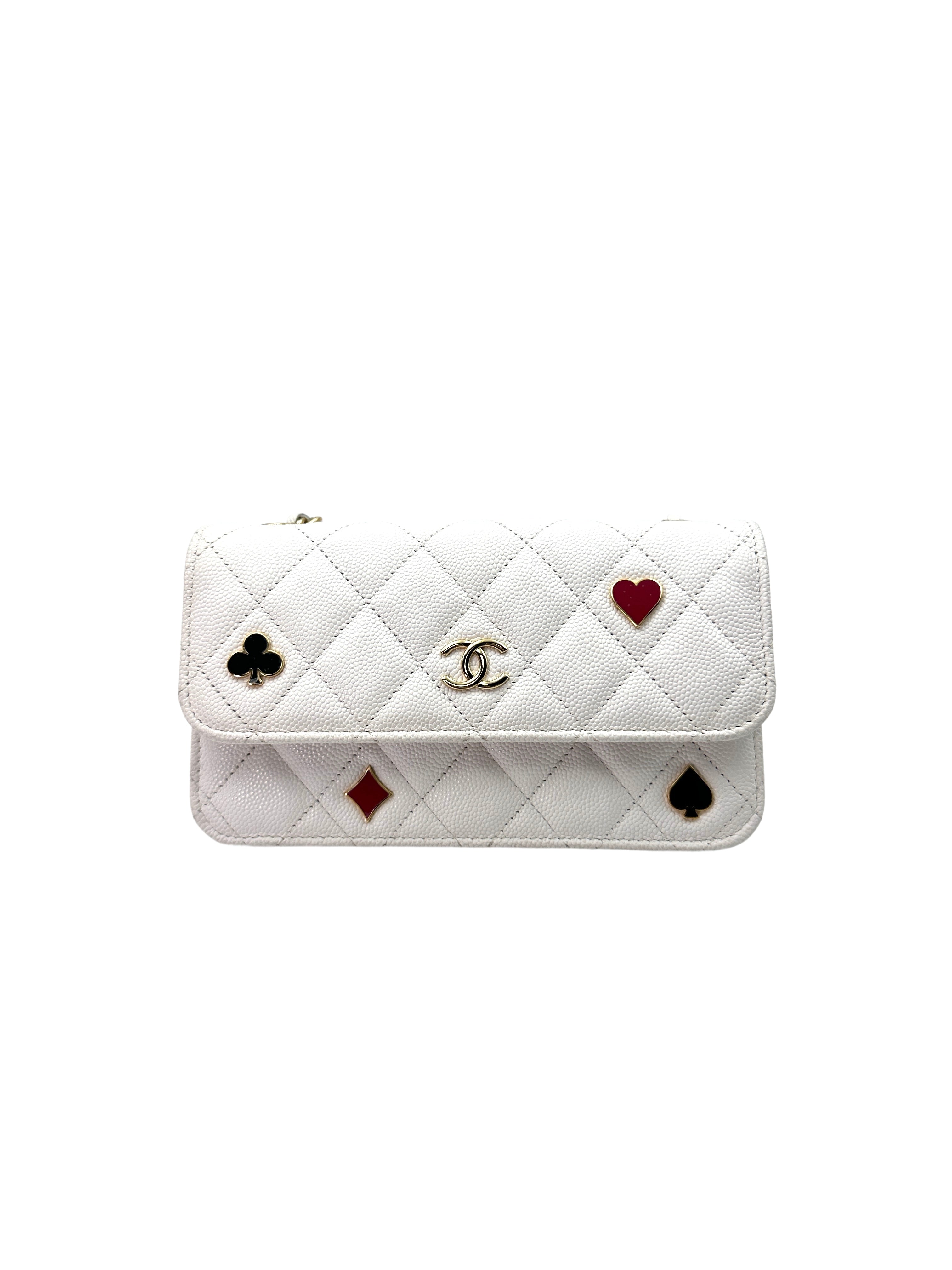 Chanel CoCo Casino White Quilted Calfskin Flap Wallet On Chain(EX***45) IRIS015