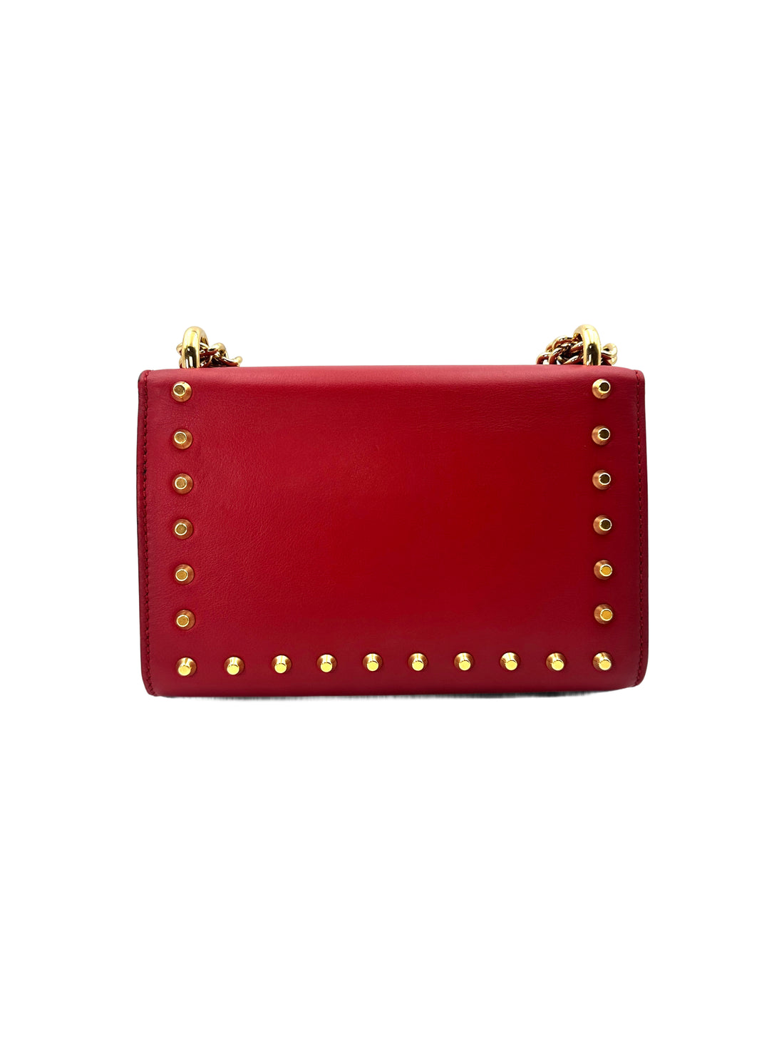 Gucci Padlock Red Leather Pearl And Studded Chain Bag With Gold Buckle GG630