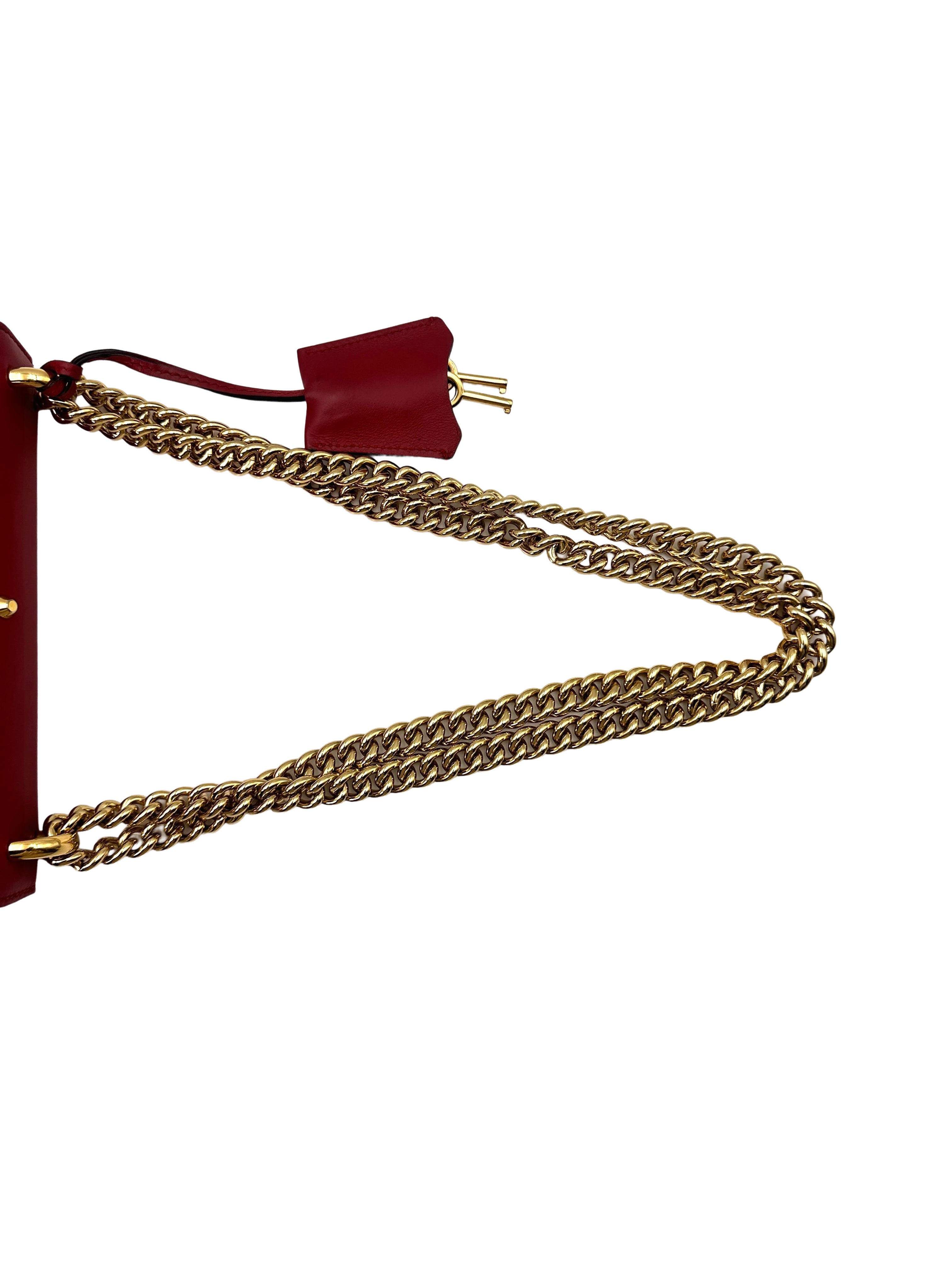 Gucci Padlock Red Leather Pearl And Studded Chain Bag With Gold Buckle GG630