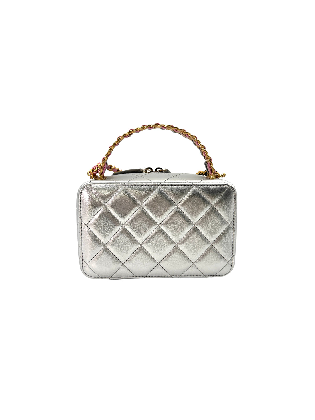 Chanel 23P "Pick Me Up"Silver Quilted Calfskin Top Handle Vanity Case(K8***JA) CC1419