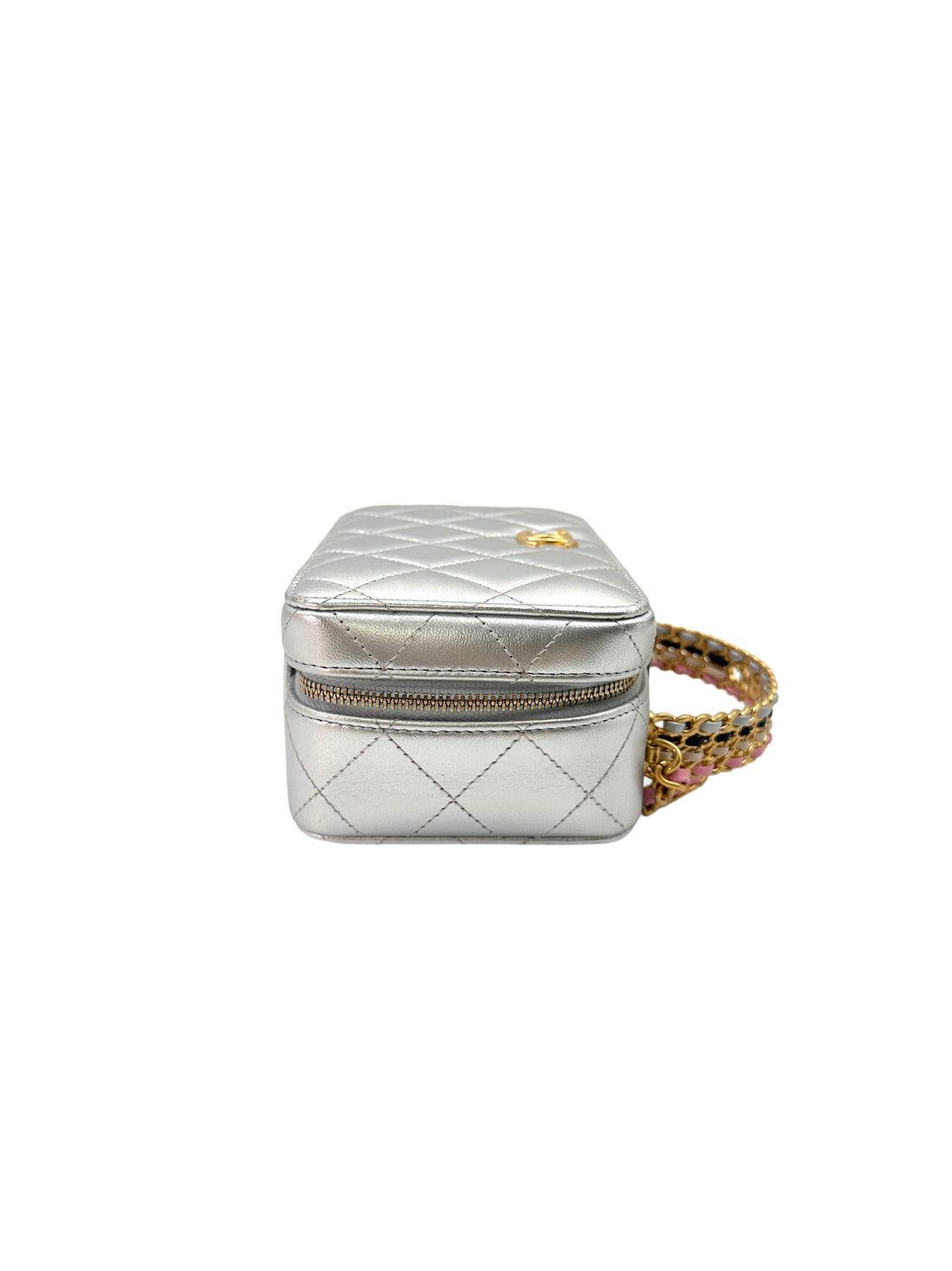 Chanel 23P "Pick Me Up"Silver Quilted Calfskin Top Handle Vanity Case(K8***JA) CC1419