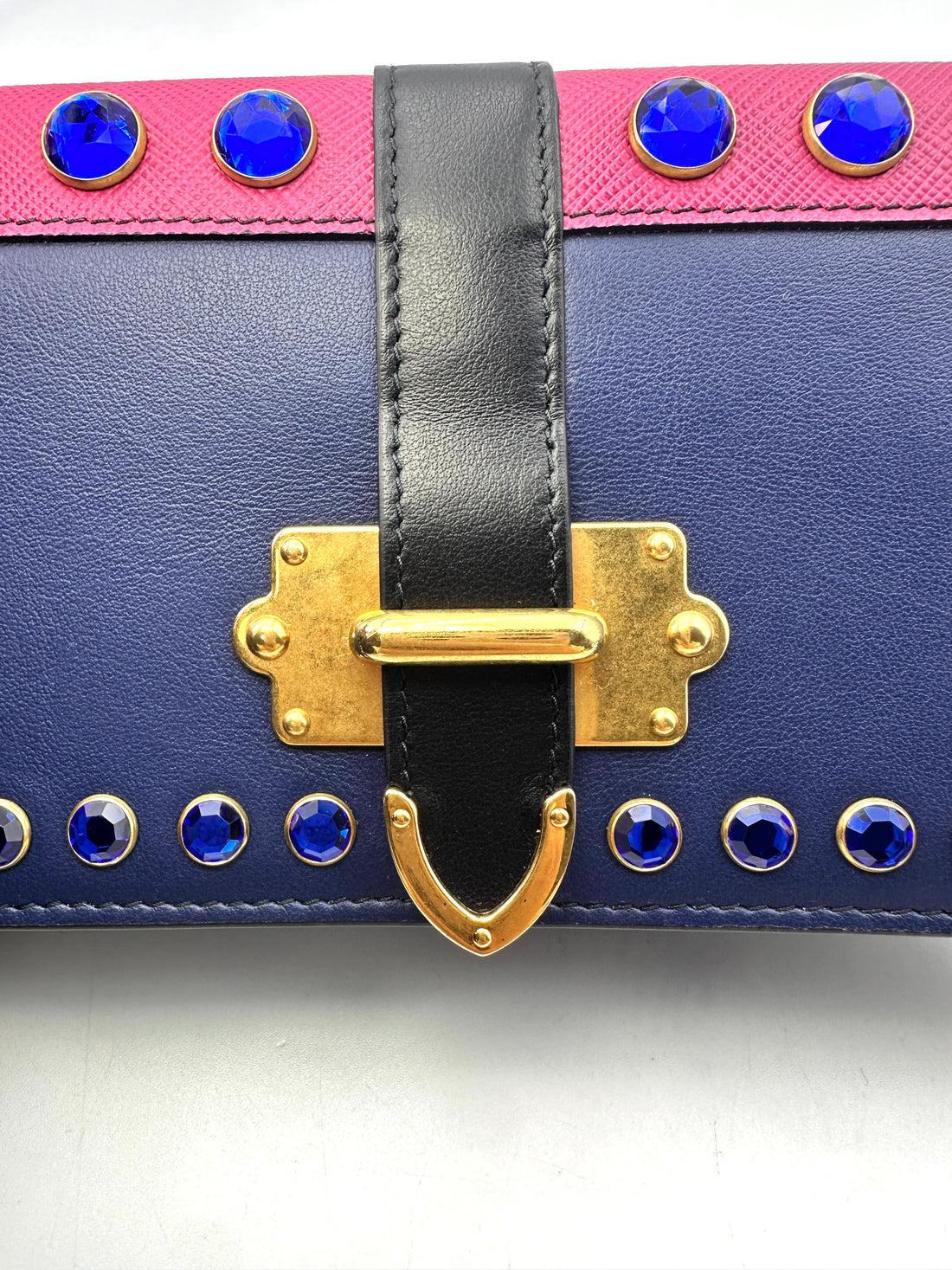 Prada Cahier Crystal-Embellished Saffiano Leather Small Size Chain Bag PR189